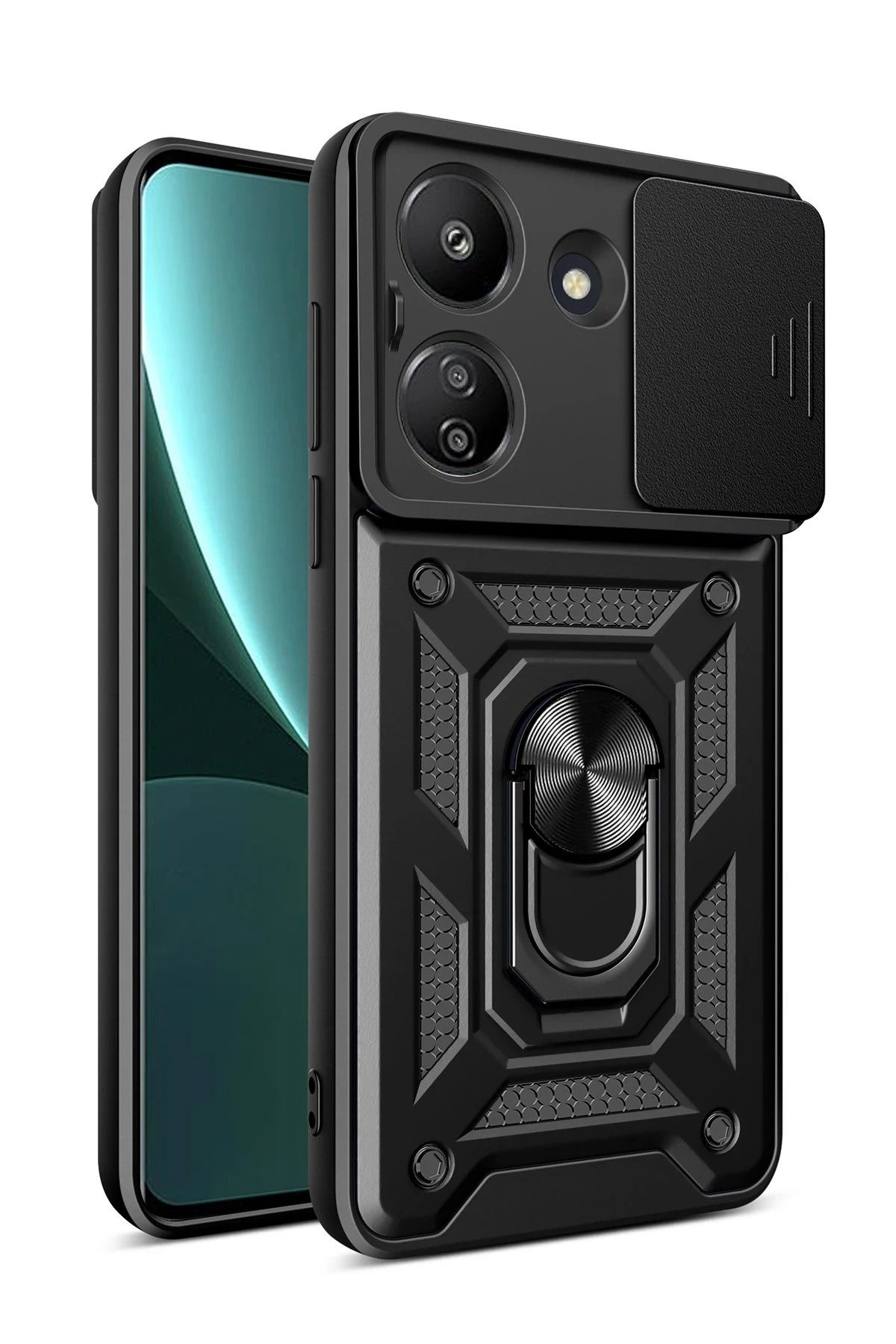 NewFace Xiaomi Redmi 13C Kılıf Pars Lens Yüzüklü Silikon - Siyah JOJUA