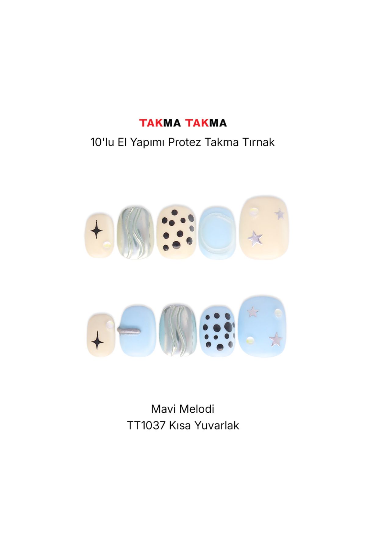 Takma Takma Kondrodit Konçerto - 10'lu Tekrar Kullanılabilir El Yapımı Protez Takma Tırnak - TT1037 M-Mavi