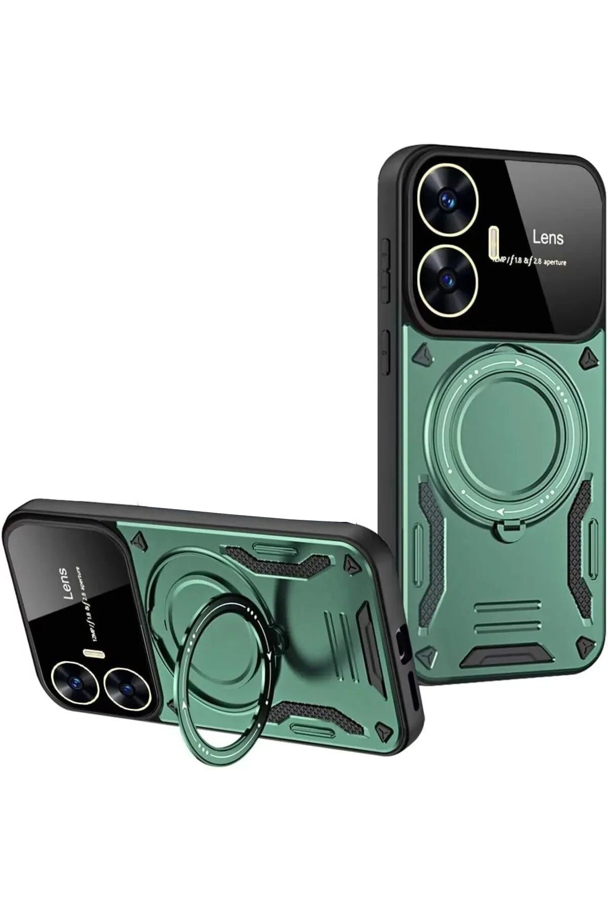 NewFace Realme C55 Kılıf Joy Lens Standlı Kapak - Koyu Yeşil NRMSA