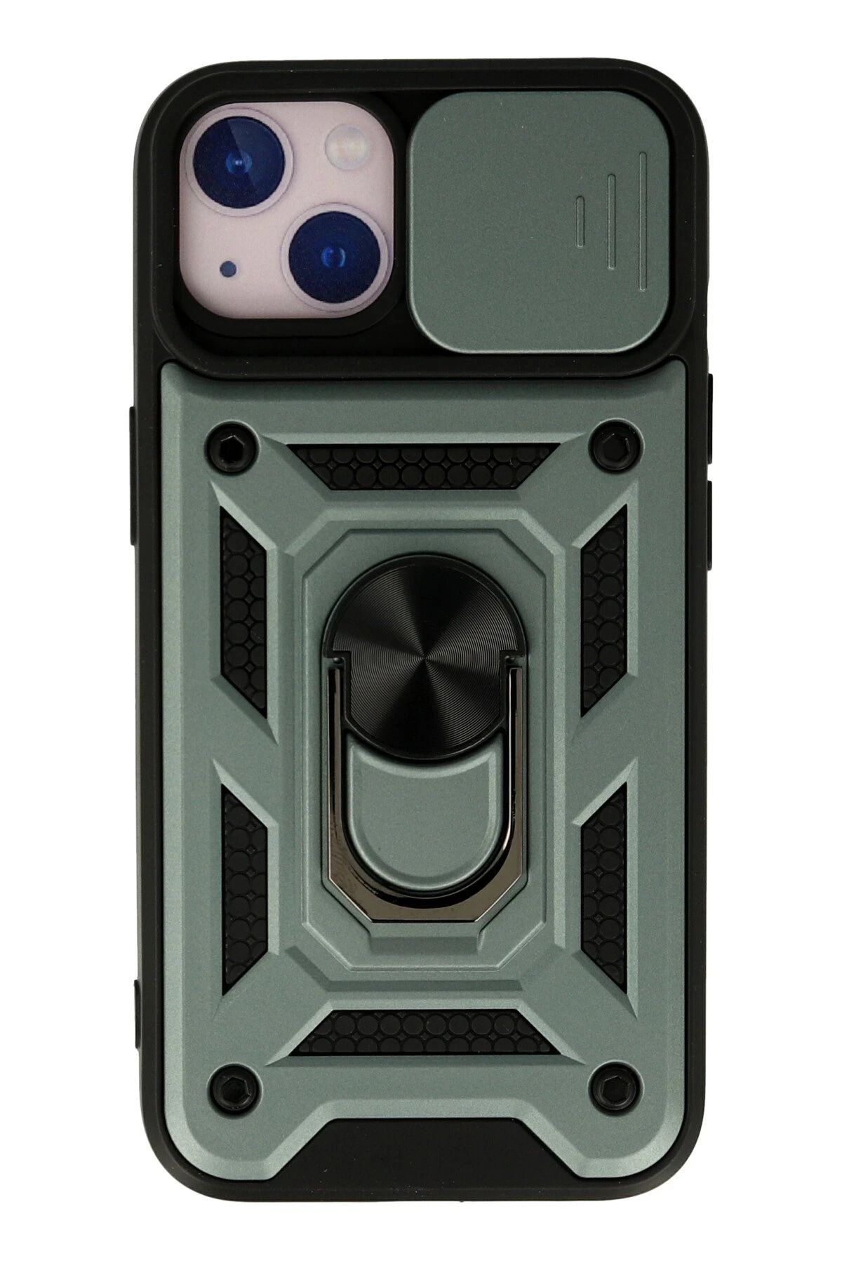NewFace iPhone 13 Kılıf Pars Lens Yüzüklü Silikon - Yeşil FERRG
