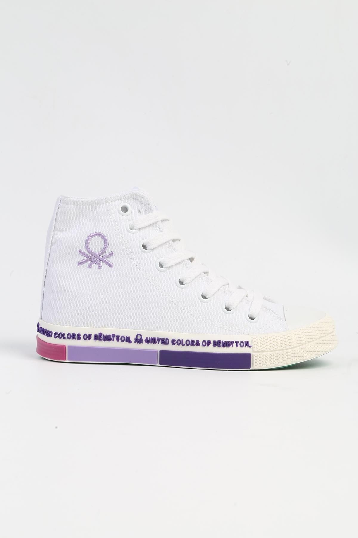 Benetton Günlük Bilek Boy Bağcıklı Sneaker Kadın Sneaker Beyaz-Lila