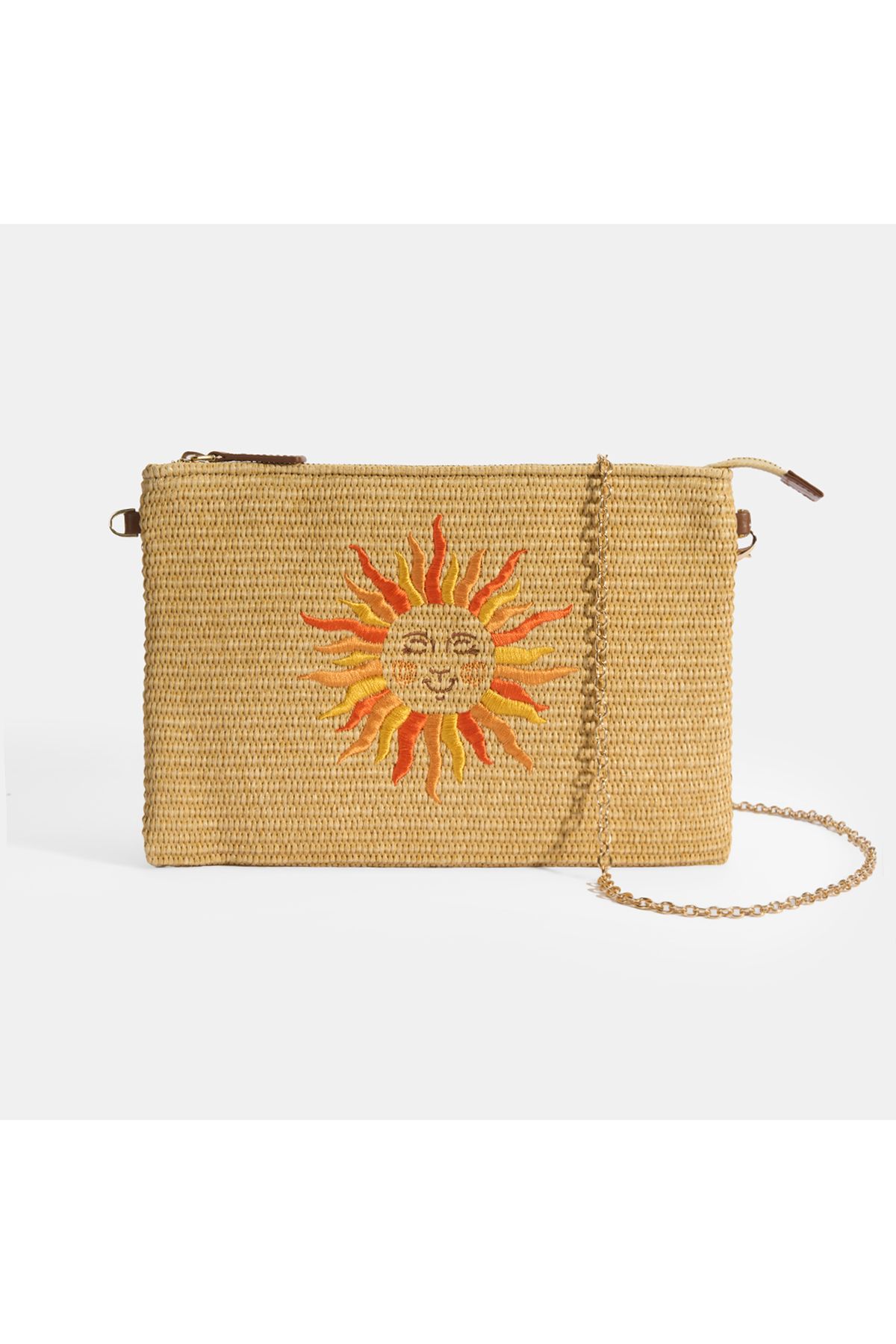 Desa Kadın Taba Güneş Nakışlı Hasır Clutch
