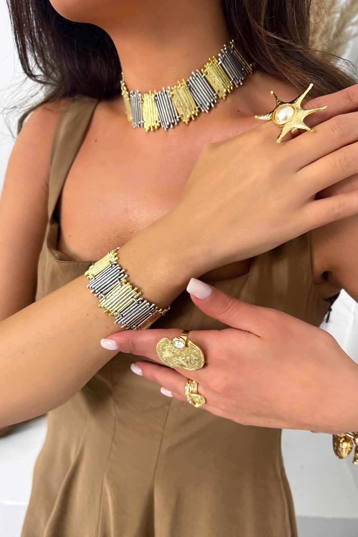 BYP Atelier Eskitme Sütun Bileklik Silver-Gold