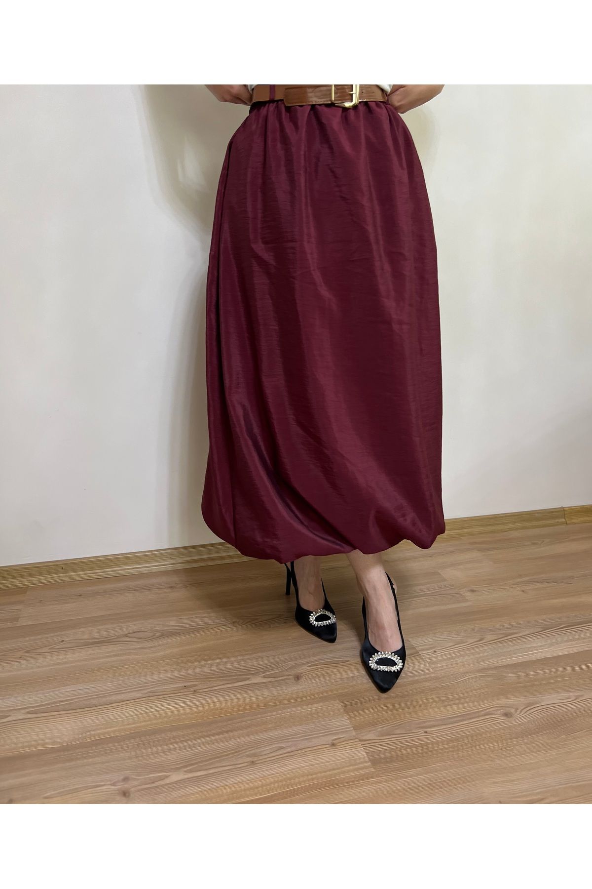 Atelier29 Bordo beli lastikli balon etek