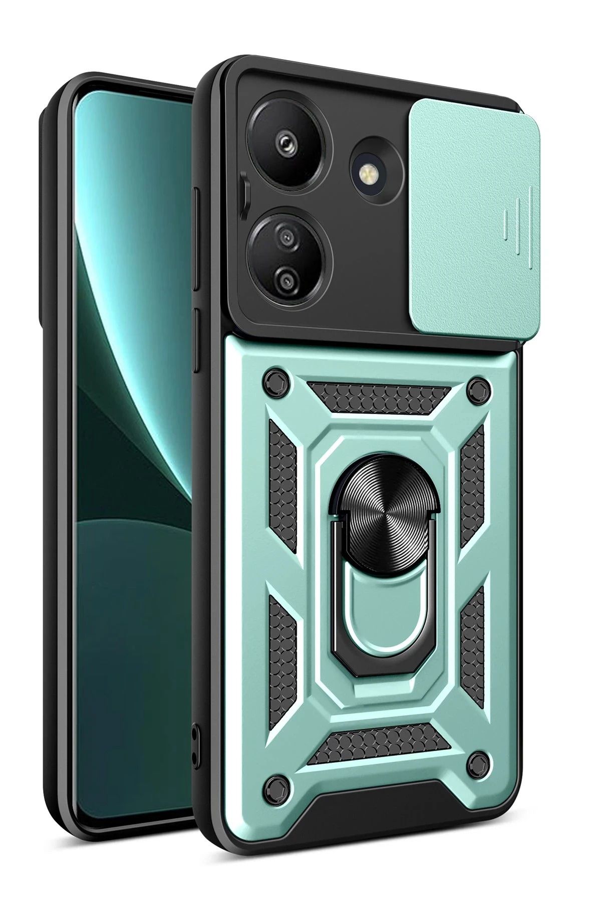 NewFace Xiaomi Redmi 13C Kılıf Pars Lens Yüzüklü Silikon - Yeşil JOJUA