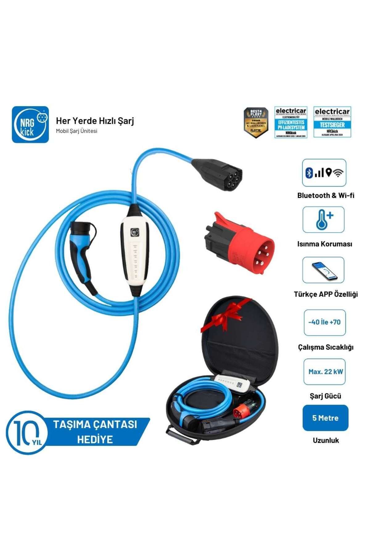 NRGkick Çantalı Basic Plus 32A 22kW 5 Metre AC Mobil Elektrikli Taşınabilir Araç Şarj İstasyonu Wallbox