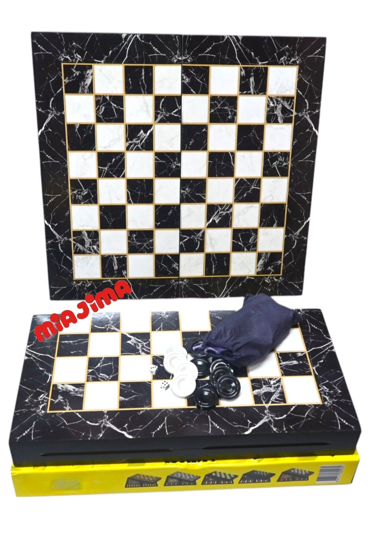 Miajima-Wooden Backgammon Set Marble Patterned Large Size Backgammon Set Model-011 2