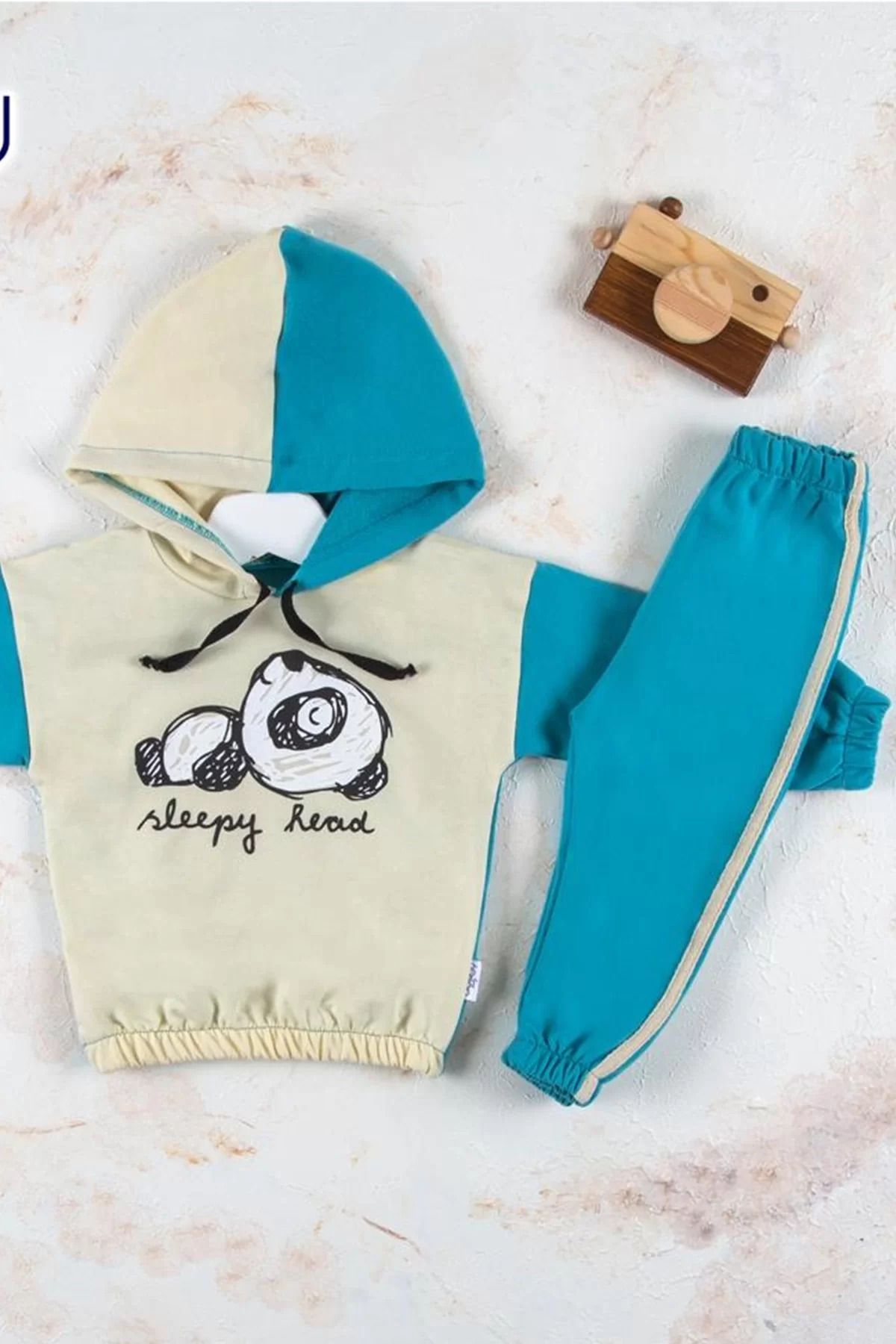 karadağsb Panda Desenli Kapişonlu Erkek Bebek Takımı