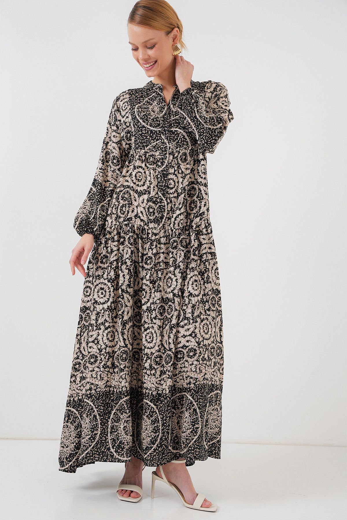 Bigdart-Black 9 Authentic Patterned Hijab Dress 4