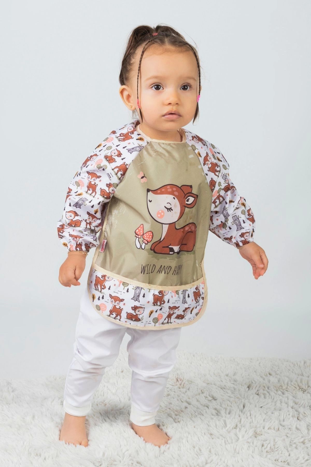YUKOBABY-مريلة طعام للأطفال من Wild And Happy Deer بأكمام طويلة للجنسين من عمر 0 إلى 2 سنة 4
