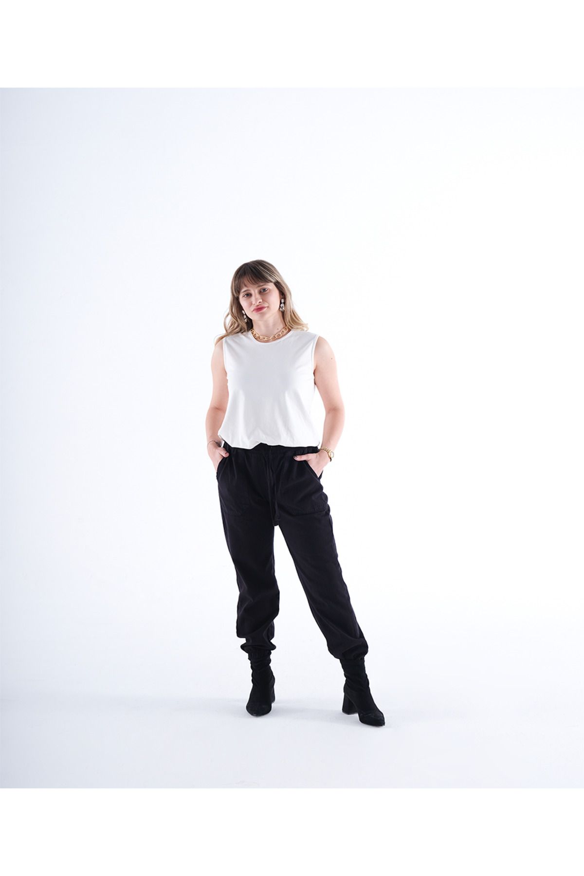 MODA Gabardin Kumaş Paçası Lastikli Pantolon