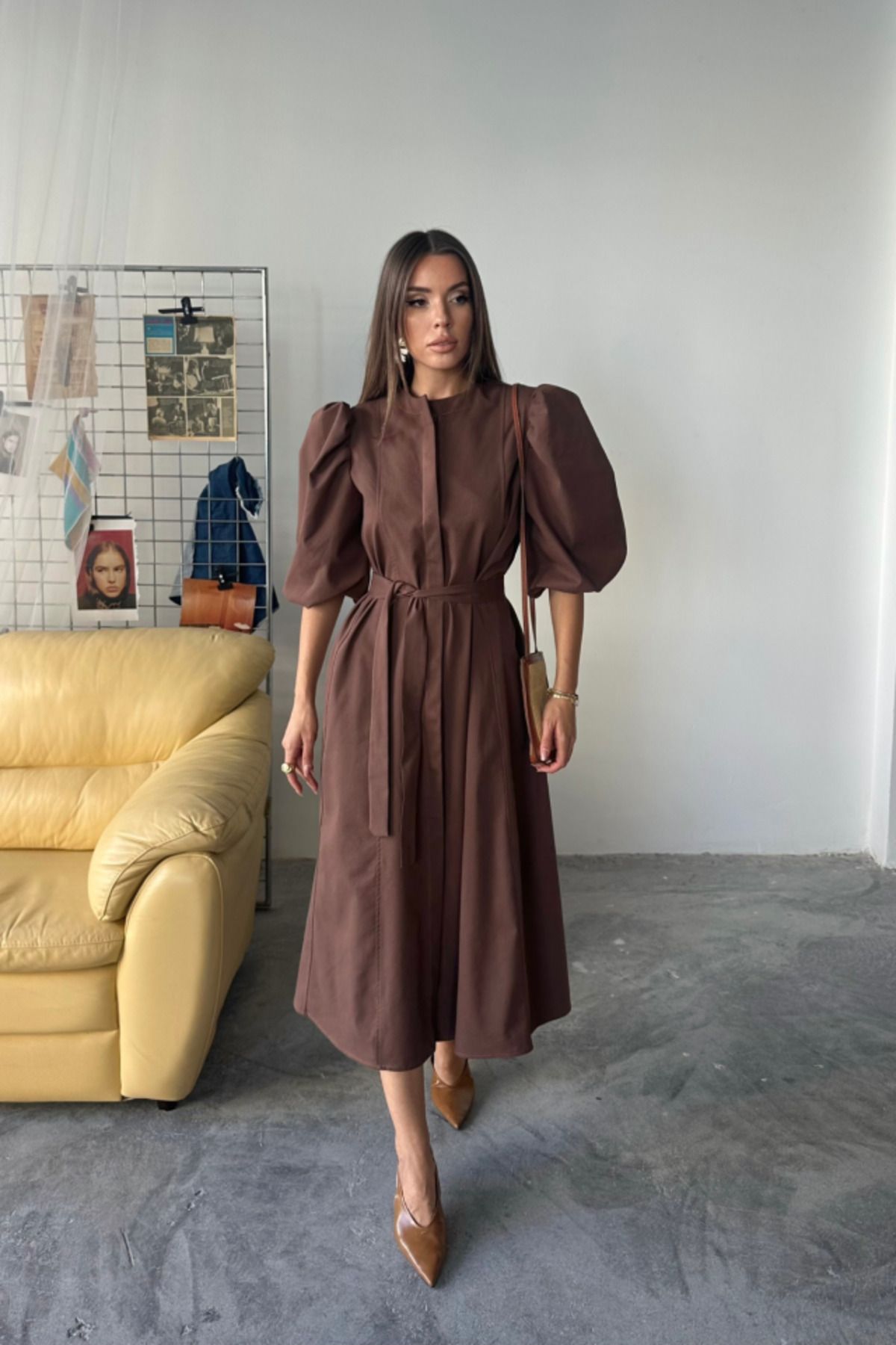 velmorafashion KARPUZ KOL ELBİSE - Kahverengi