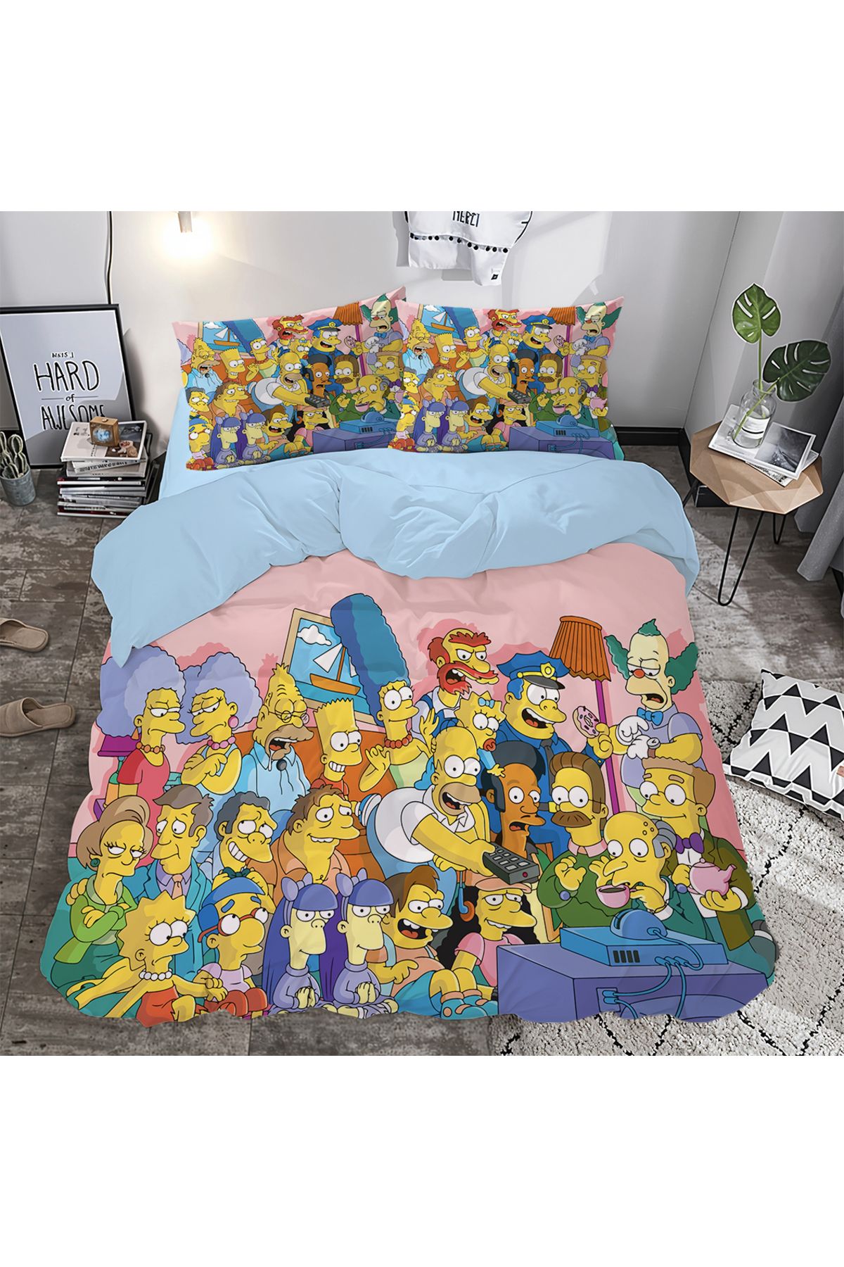 hediyechy GİFT DUVET simsons temalı 3d Baskılı Çift Kişilik Nevresim Takımı