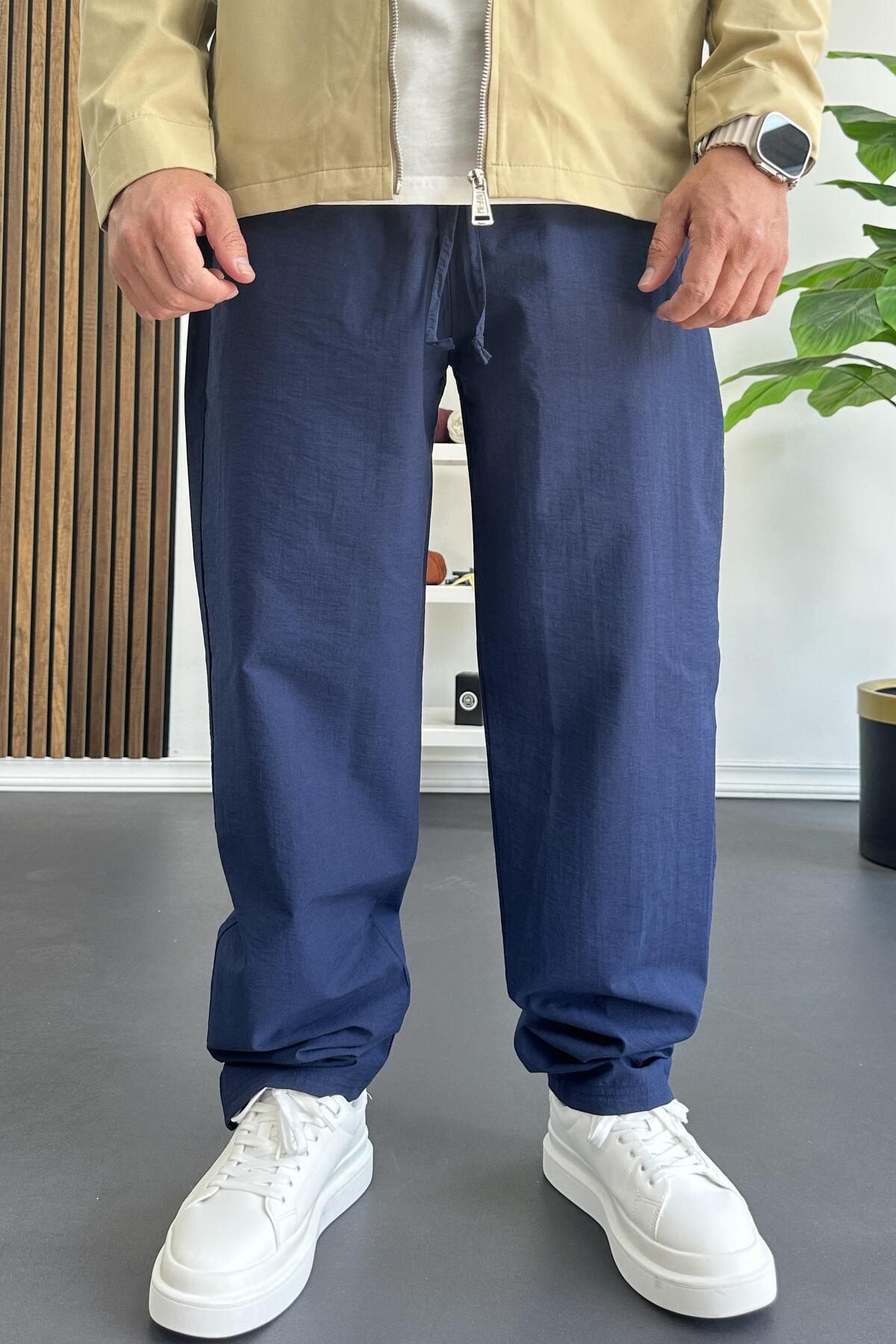 Edwox Erkek Beli Lastikli Baggy Rahat Pantolon Lacivert Edw359