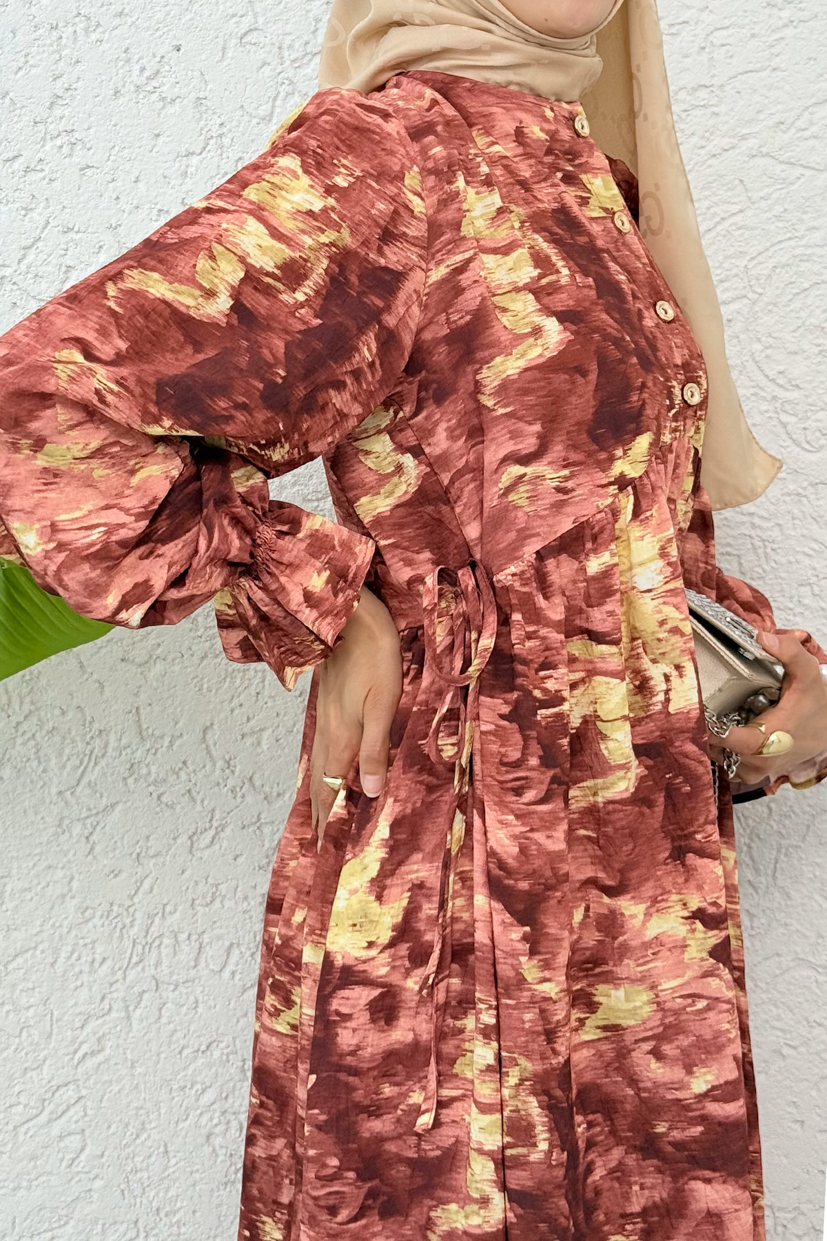 Salih Çelebi-Batik Pattern Viscon Dress 2310 - Coral 2