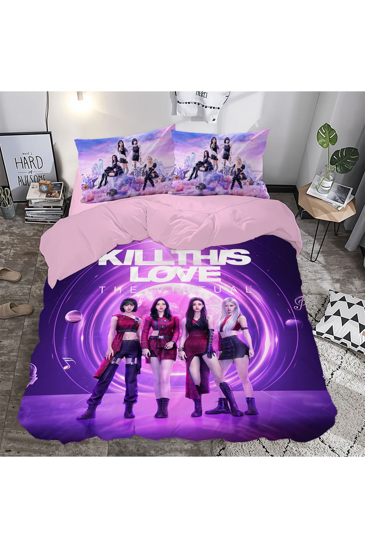 hediyechy GİFT DUVET COVER blackpink temalı 3d Baskılı Çift Kişilik Nevresim Takımı