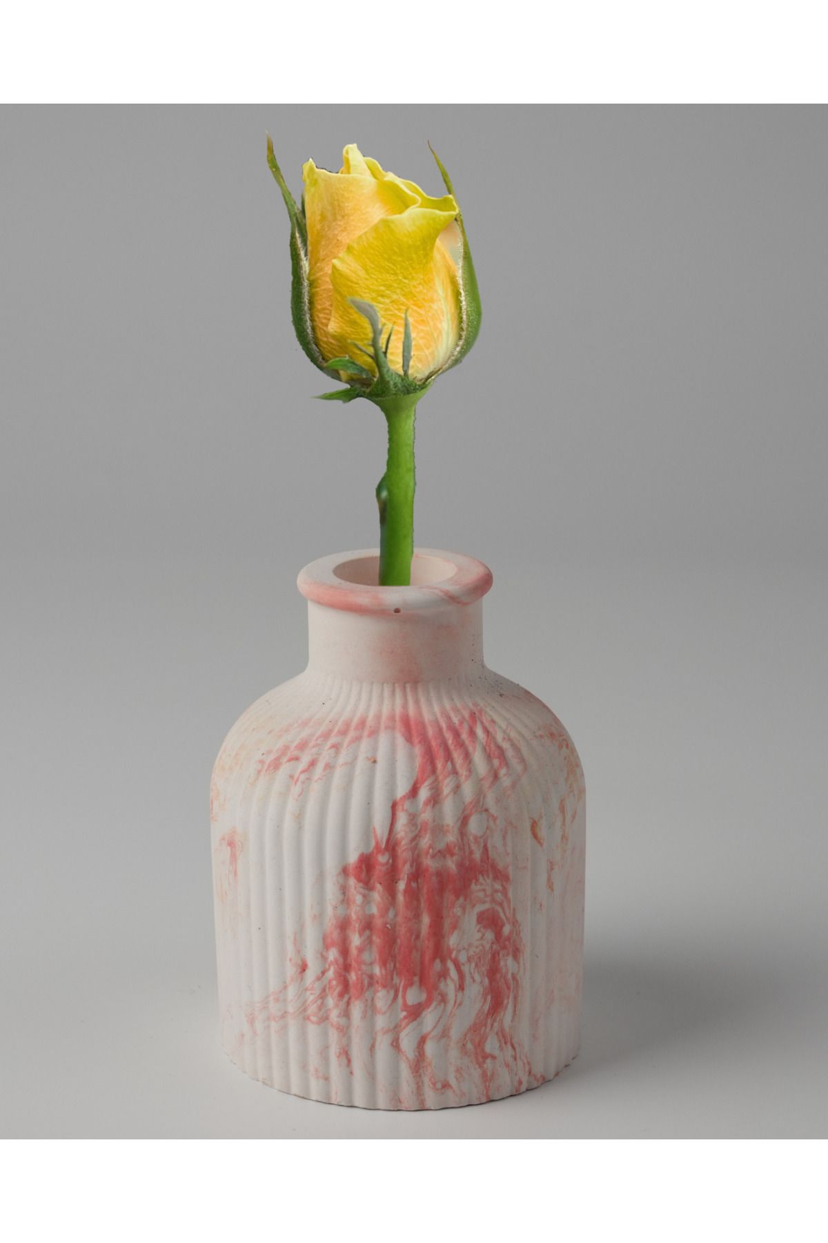 Kaju Creative Dekoratif Beton Vazo Küçük Boy - Çizgi Desenli - 9,5x6,5 - Kuru Çiçek - Dekoratif Çiçek Vazosu
