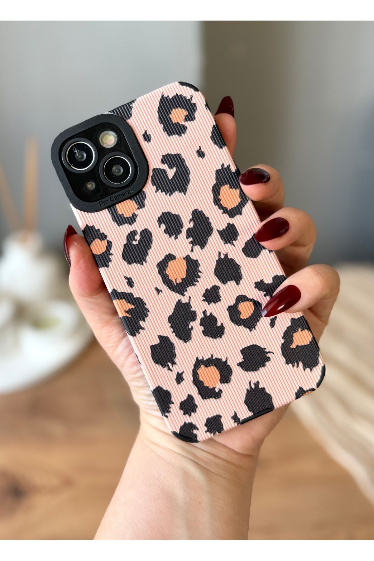 MirazTasarim IPHONE 13 SİYAH / LEOPAR DESENLİ KILIF