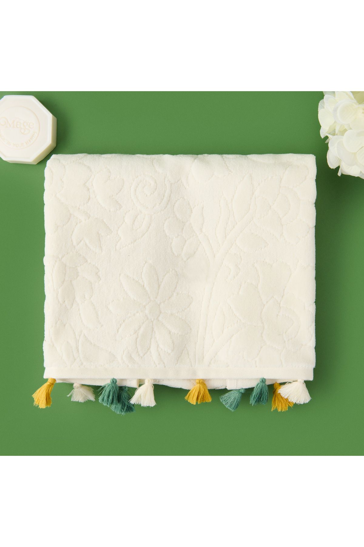 Evidea Soft Granny Summer Flos Yüz Havlusu - Ekru - 50x90 cm
