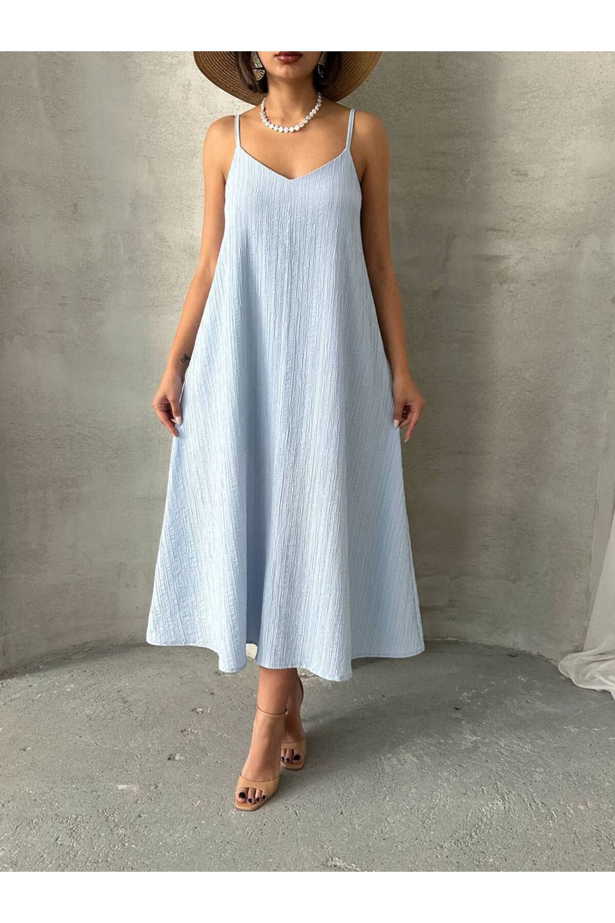 İLKCET MODA İç Astarlı Ayarlanabilir Askı Salaş Kadın Elbise