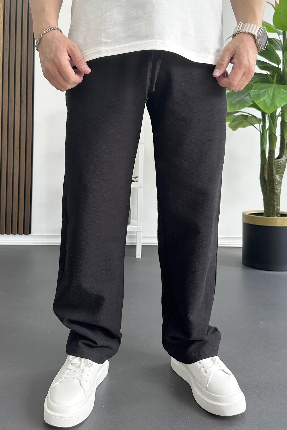 Edwox Erkek Beli Lastikli Baggy Kalıp Pantolon Siyah Edw356
