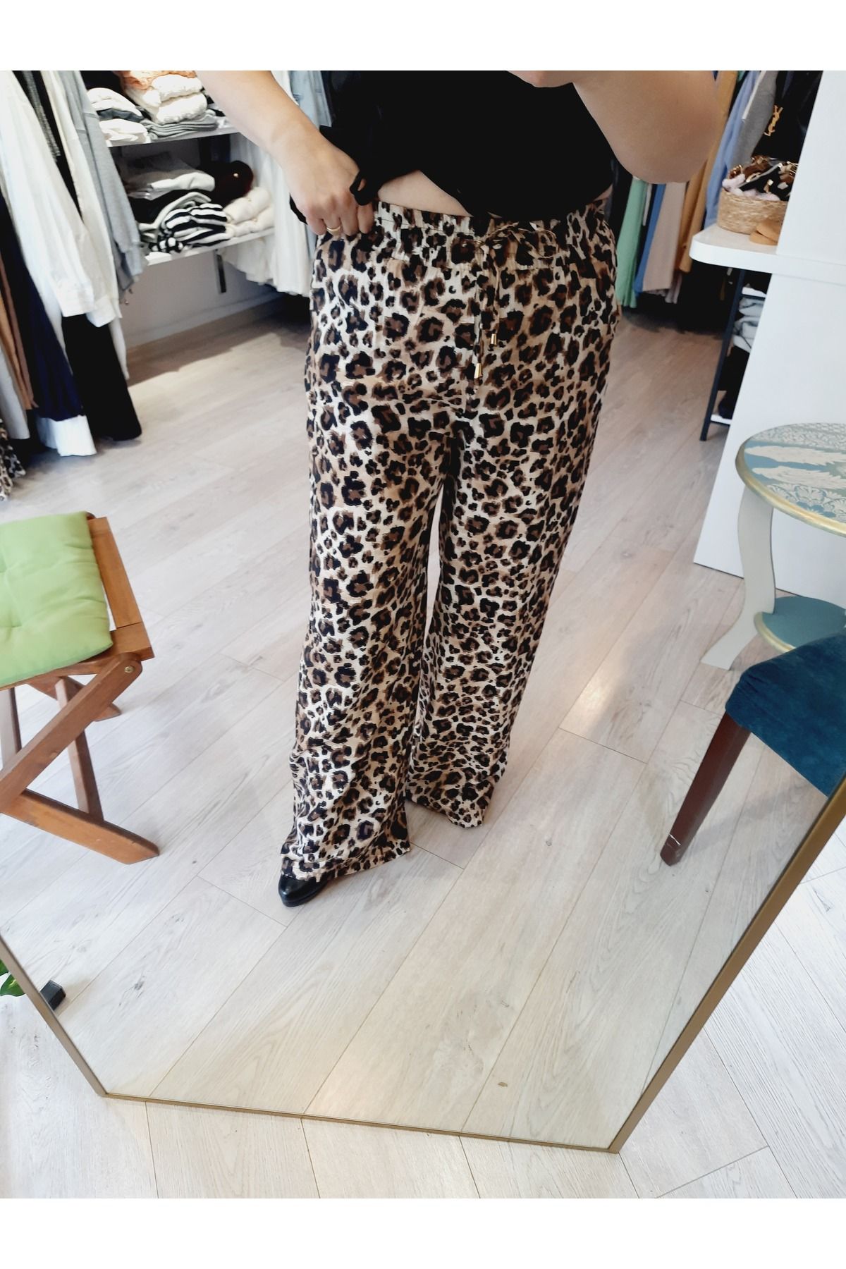ALVWOMAN Leopar Desenli Beli Lastikli Pantolon