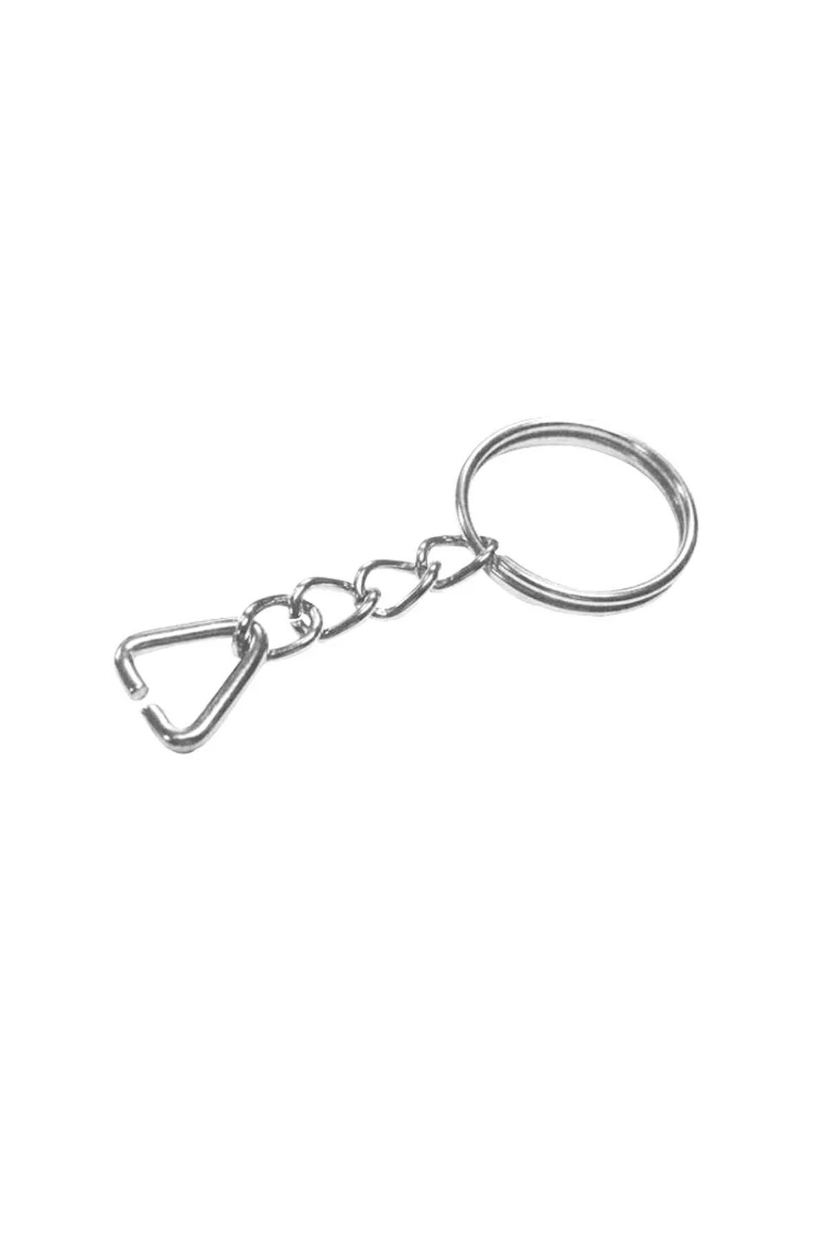 ETC Anahtarlık Halkası Halka + Zincir + Üçgen 24mm Gümüş Nikel 1 Adet - ETC9087-9750