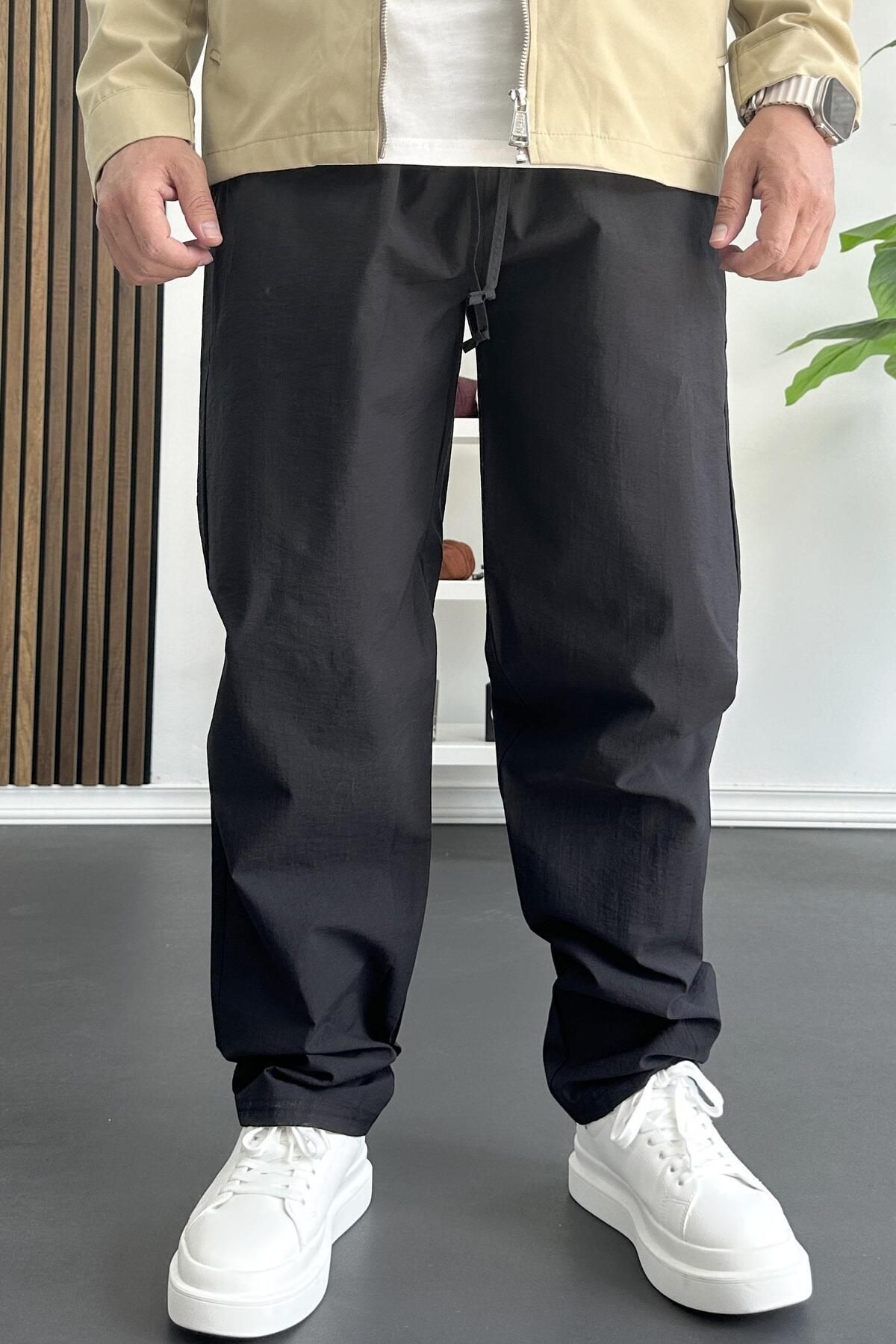 Edwox Erkek Beli Lastikli Baggy Rahat Pantolon Siyah Edw359