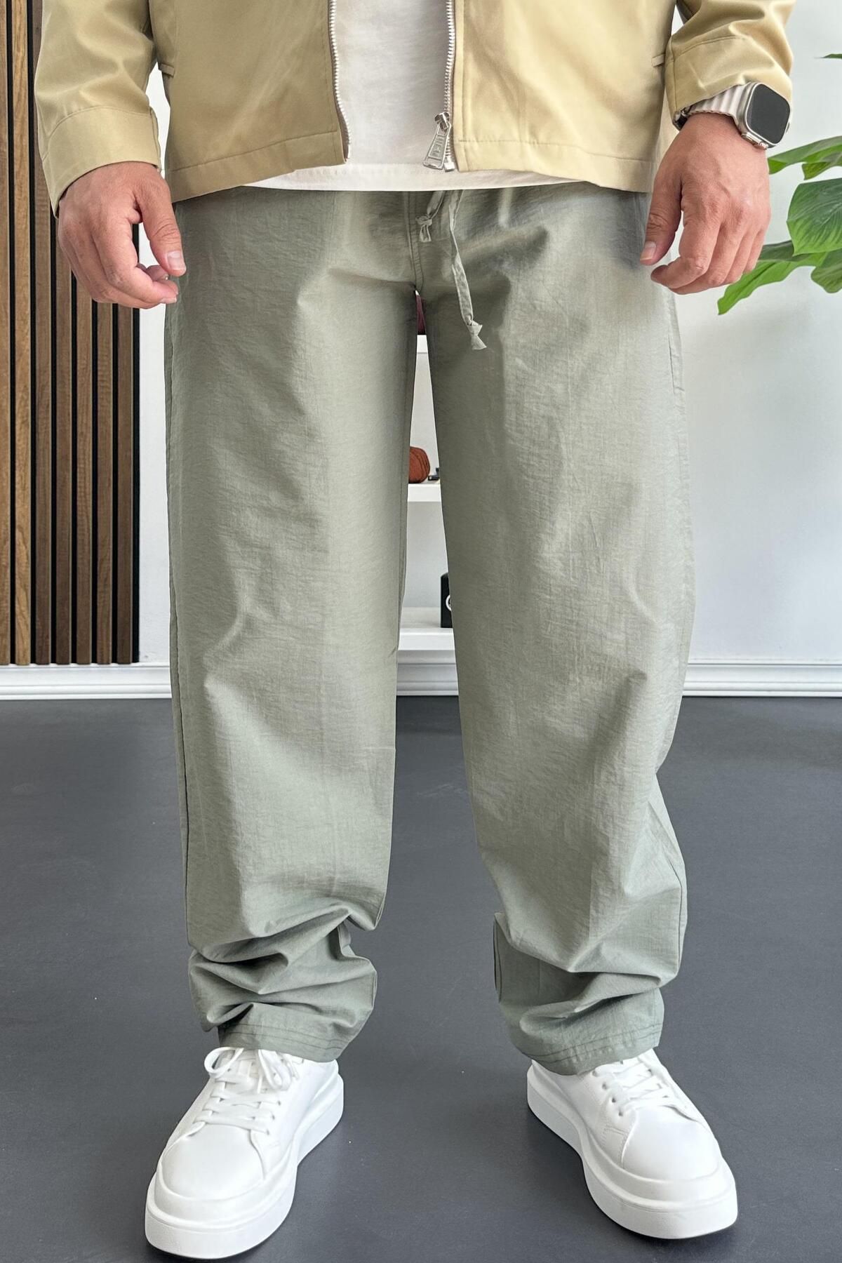 Edwox Erkek Beli Lastikli Baggy Rahat Pantolon Yeşil Edw359