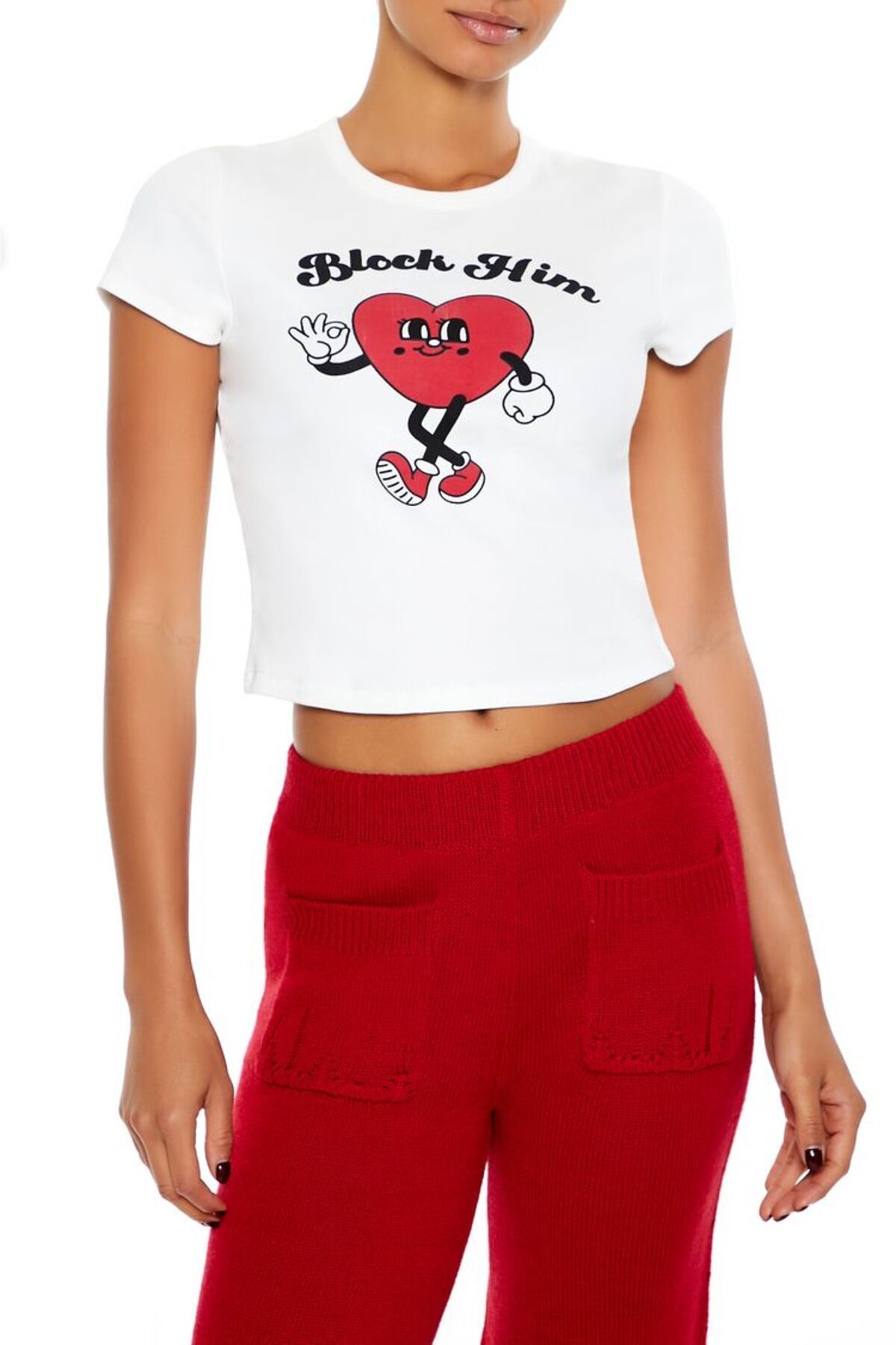 Forever 21 Block Him Baskılı Baby Tee Tişört