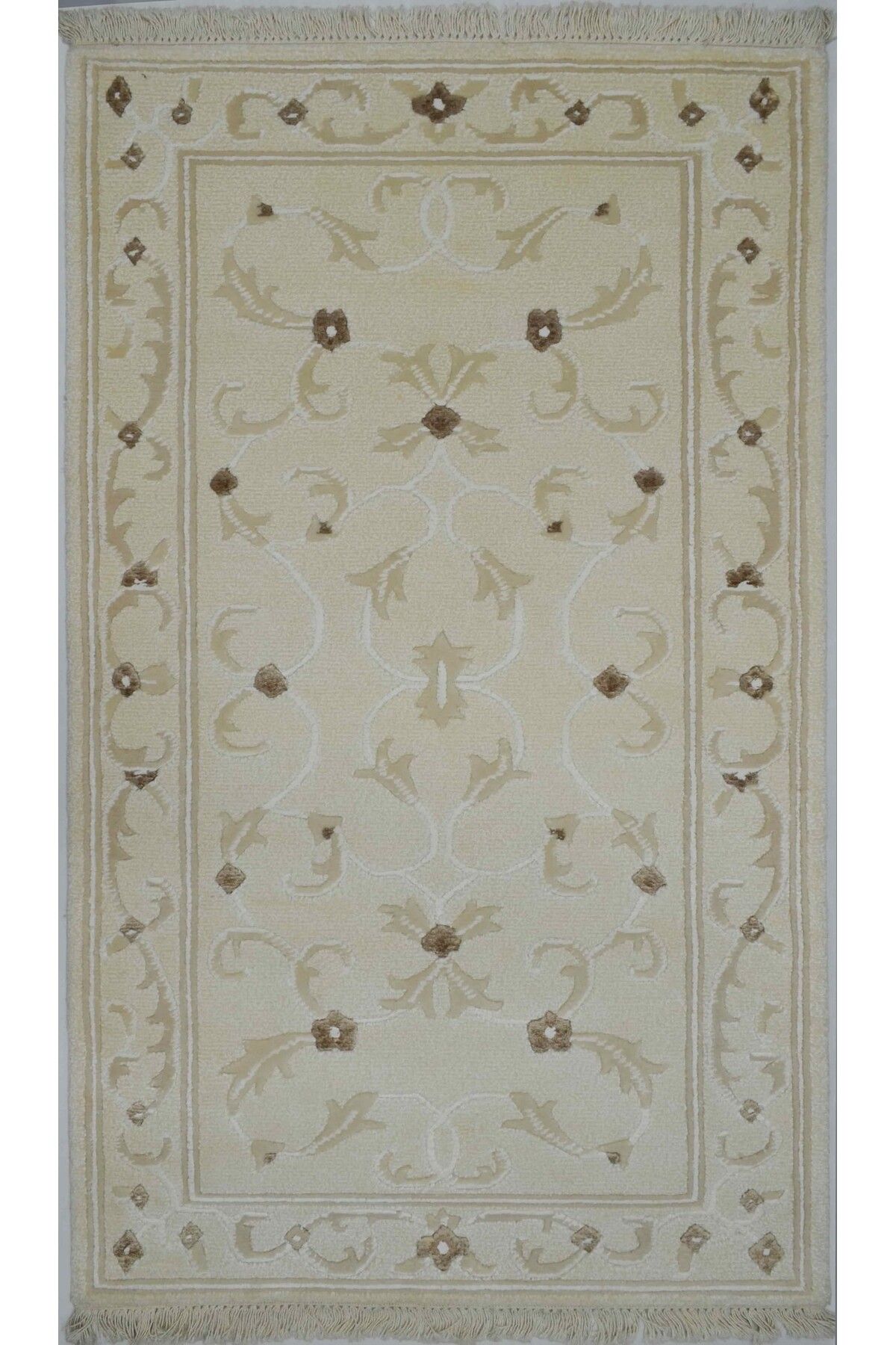 Handmade Yüksek Kalite Yünden El Dokuma Krem Renk Çiçek Desenli Nepal Halısı 80x150 cm (1.2 m²)
