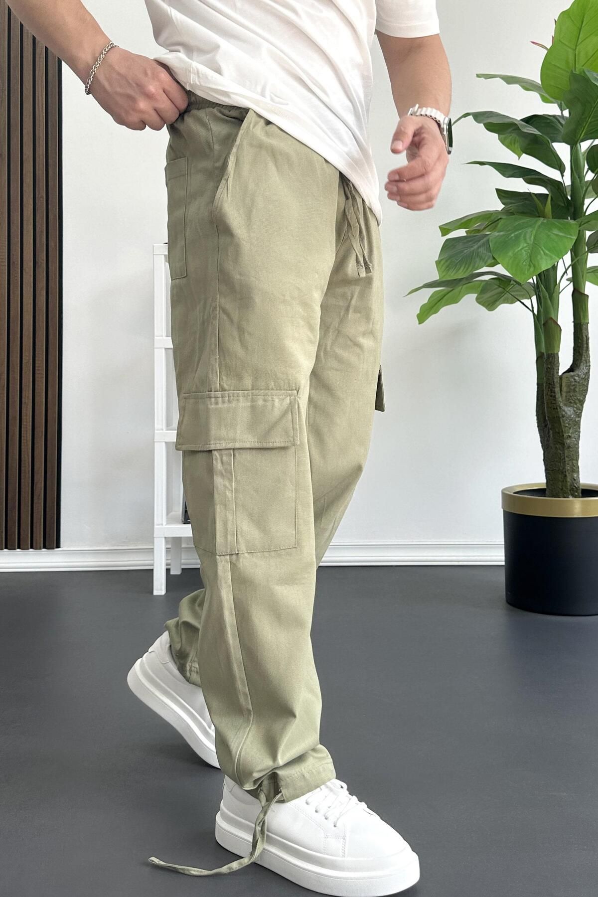 Edwox Erkek Kargo Cepli Paçası Ayarlanabilir Baggy Pantolon Yeşil Edw355