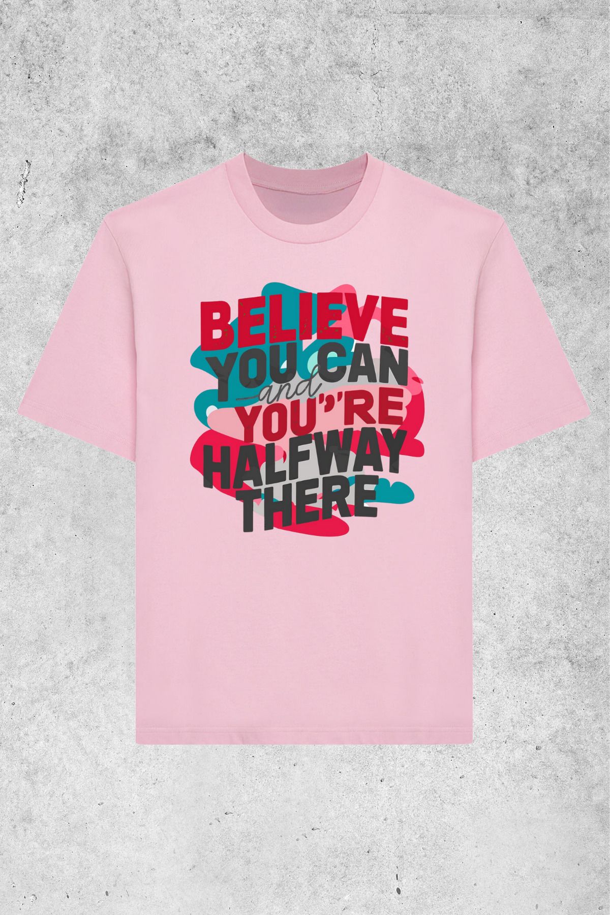 MOLICO Basic unisex kısa kollu sıfır yaka BELİEVE Baskılı tshirt