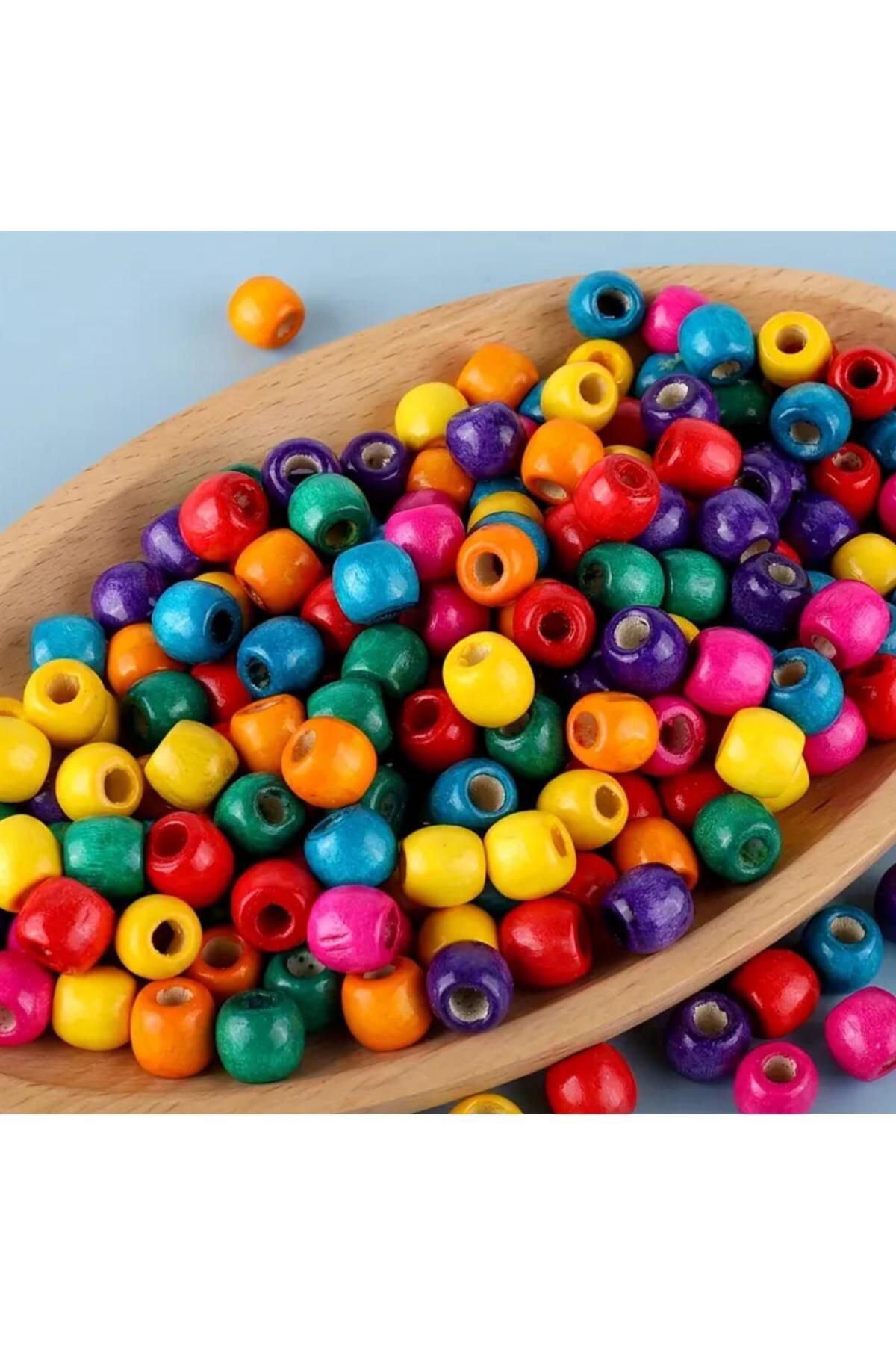 OZN AKSESUAR Karışık Renkli Boncuk, Emzik zinciri Ahşap Boncuk, Kuş Süsü Boncuk, Süsleme Boncuk 12mm (50gr-90adt)