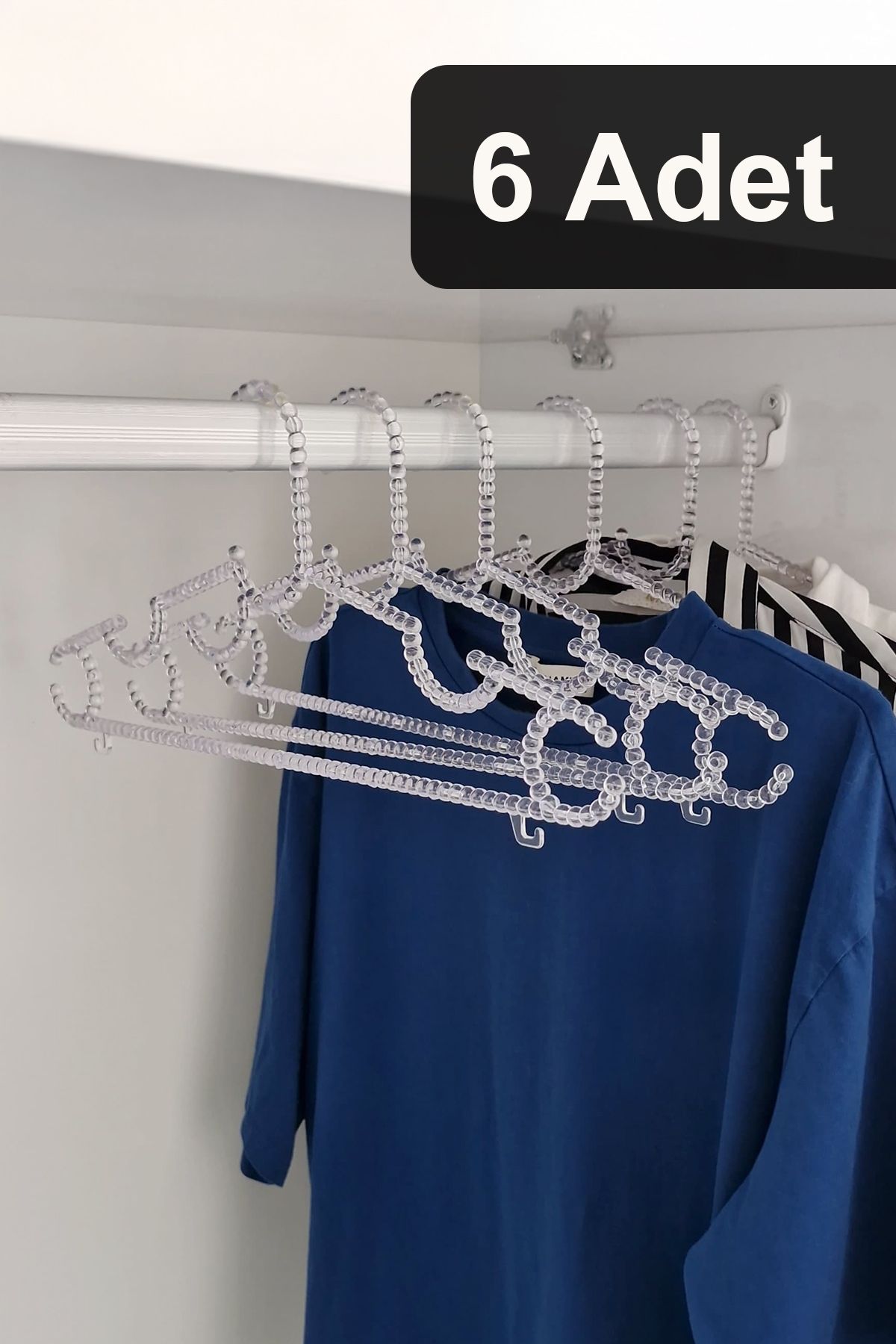 Fesya Home 6 Adet Plastik Boncuk Askı Elbise Kıyafet ve Gömlek Askısı - Kristal