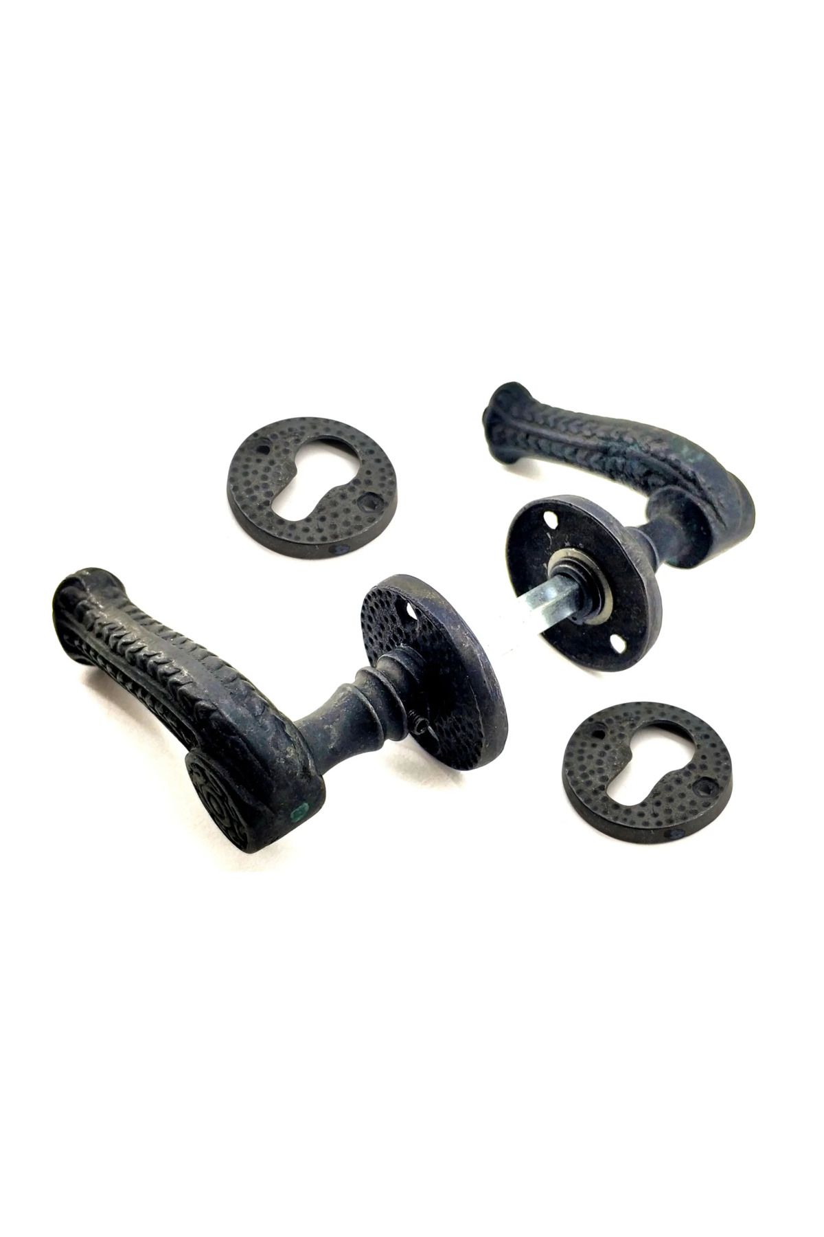 Mobil Dünyası Antika Tarz Dekoratif Pirinç Rozetli Oda Kapı Kolu - 49 Mm Oksit - DGL3922-3980