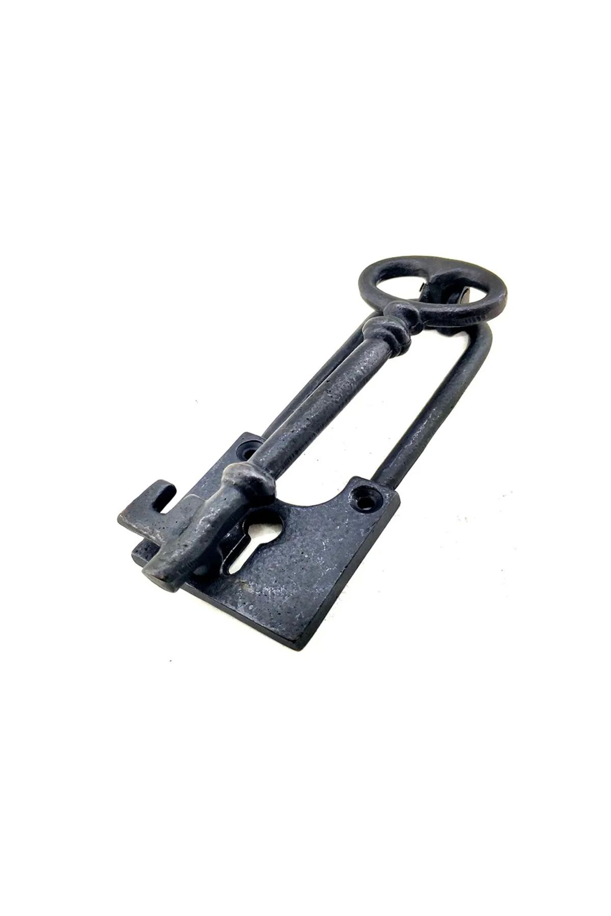 ETC Antika Tarz Dekoratif Pirinç Anahtar Kapı Tokmağı Taktak - 170x60mm Oksit - ETC6883-9737