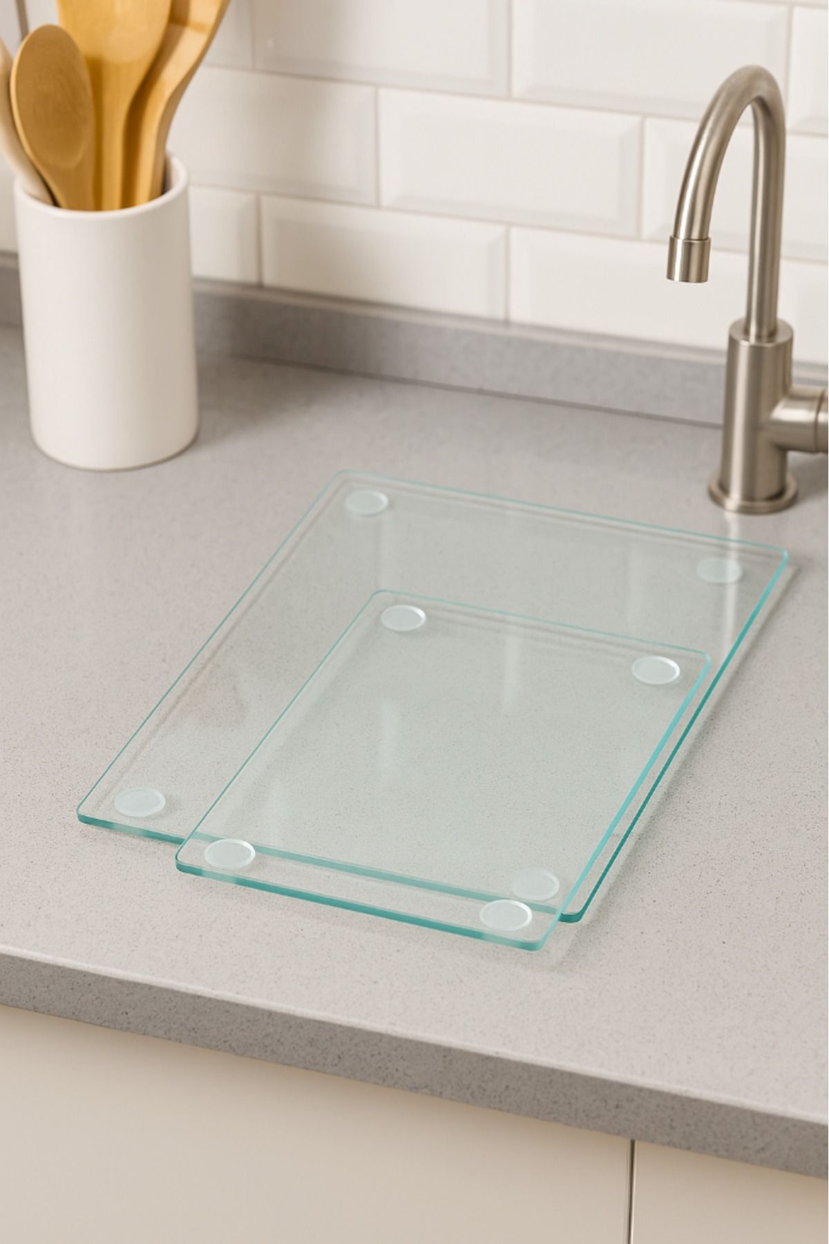 Miabella Home 2'li Temperli Cam Kesme Tahtası 20x30 & 25x35 cm | Hijyenik Mutfak Doğrama Camı