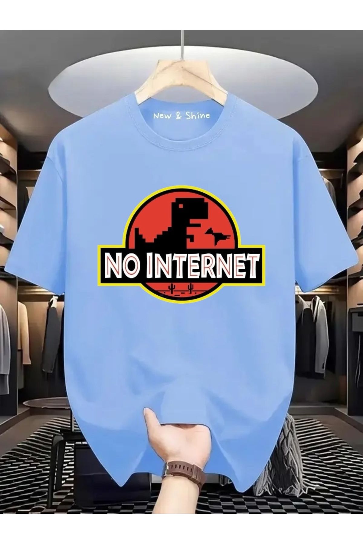 New Shine No Internet Dinozor Baskılı Oversize T-Shirt
