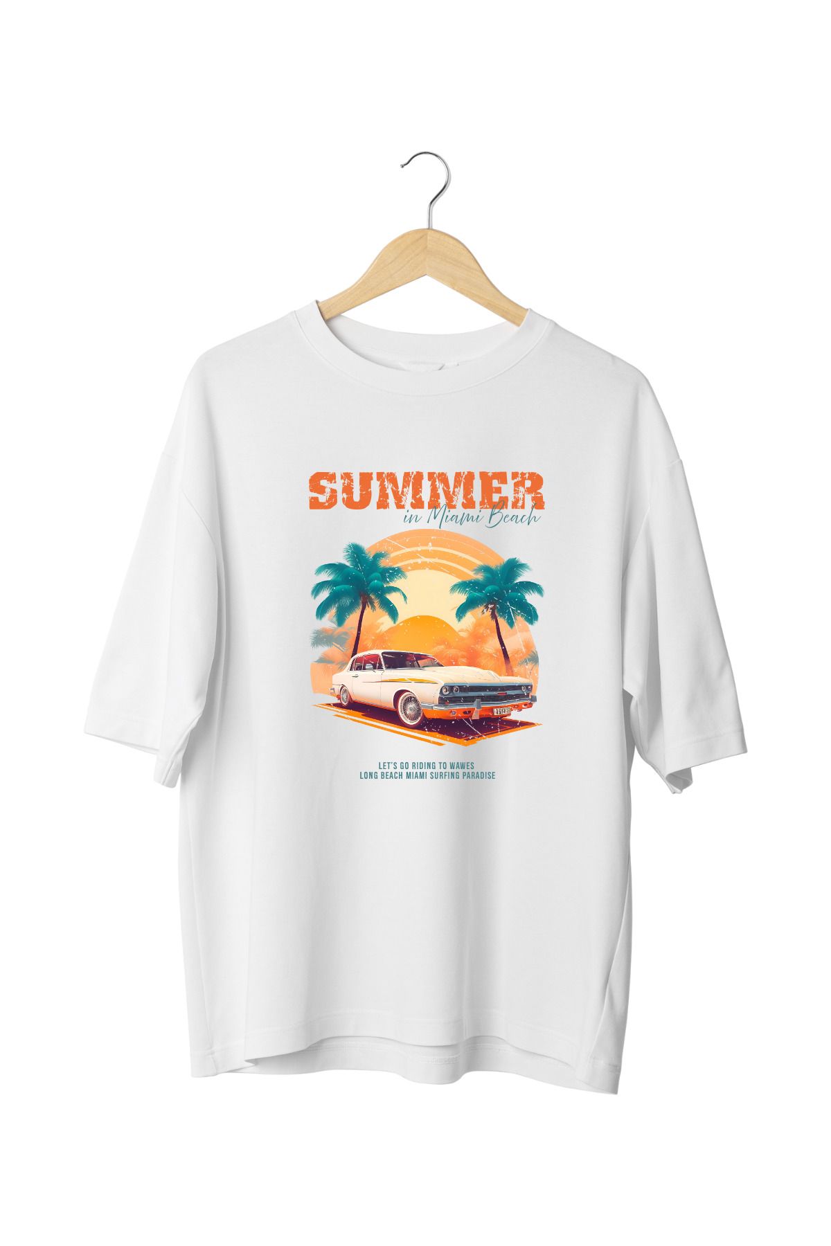 Le'sluette shadow of style ERKEK %100 PAMUKLU SUMMER IN MIAMI BASKILI OVERSIZE T-SHIRT