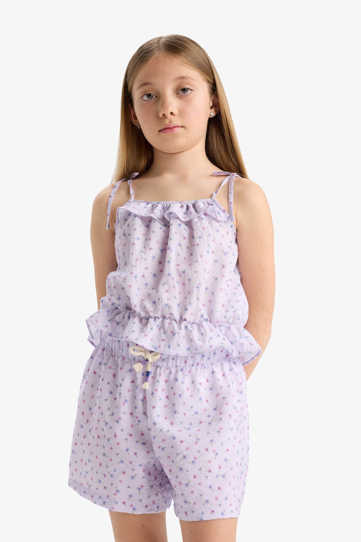 DeFacto-Girl's Patterned Shorts with Elastic Waist D7615A825Hs 5
