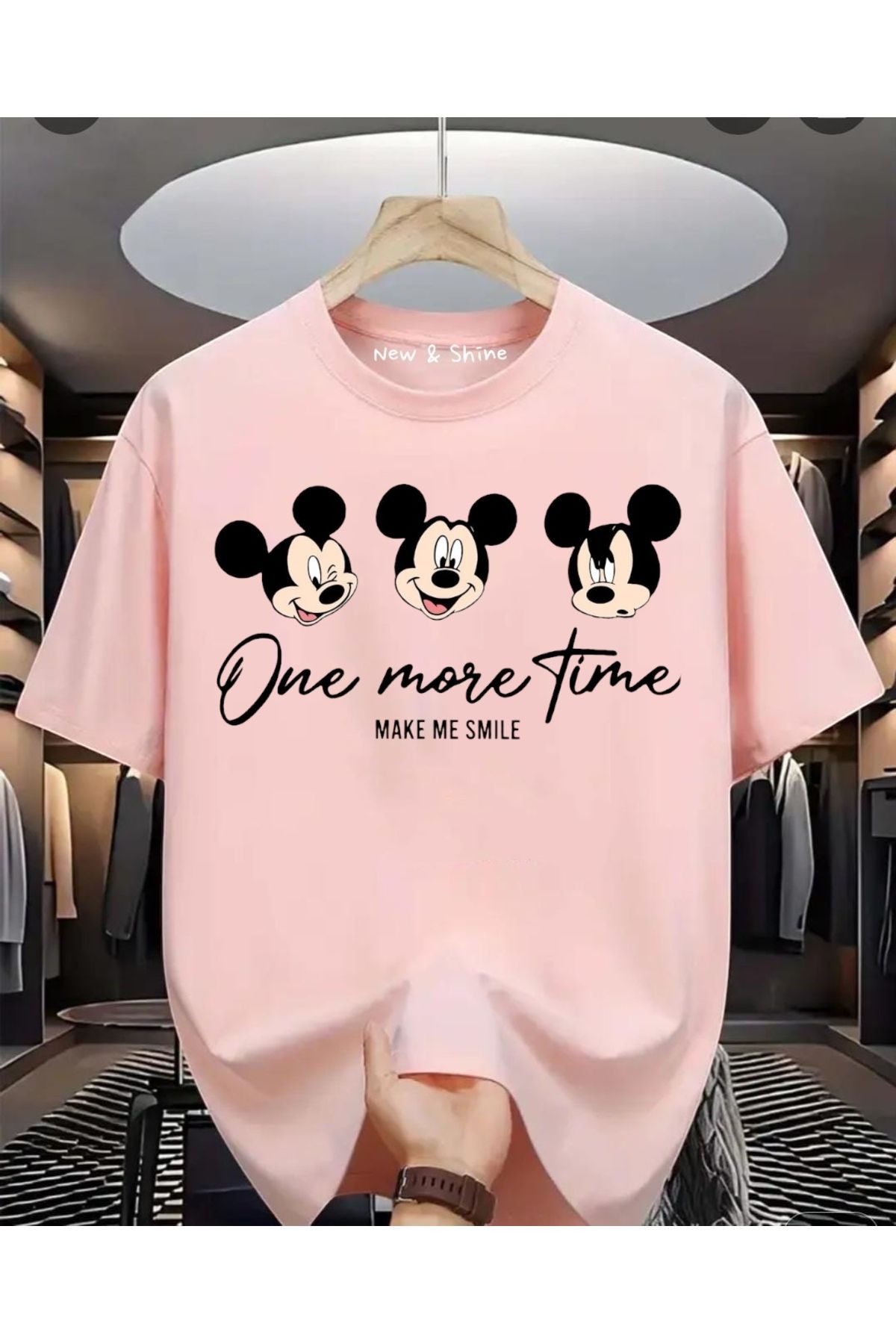 New Shine Mickey Mouse Baskılı Oversize T-Shirt