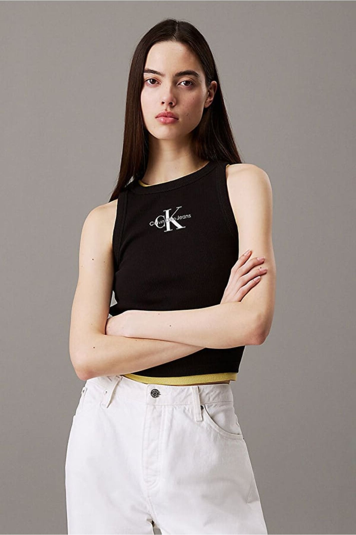 Calvin Klein Kadın Ck Monologo Rib Bluz - Siyah