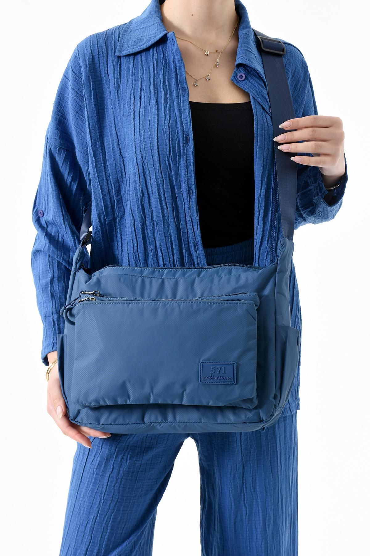 571 Collections Çanta Ultra Hafif Su Geçirmez Çok Cepli Omuz Çantası Mavi (Model: 571-13-9J)