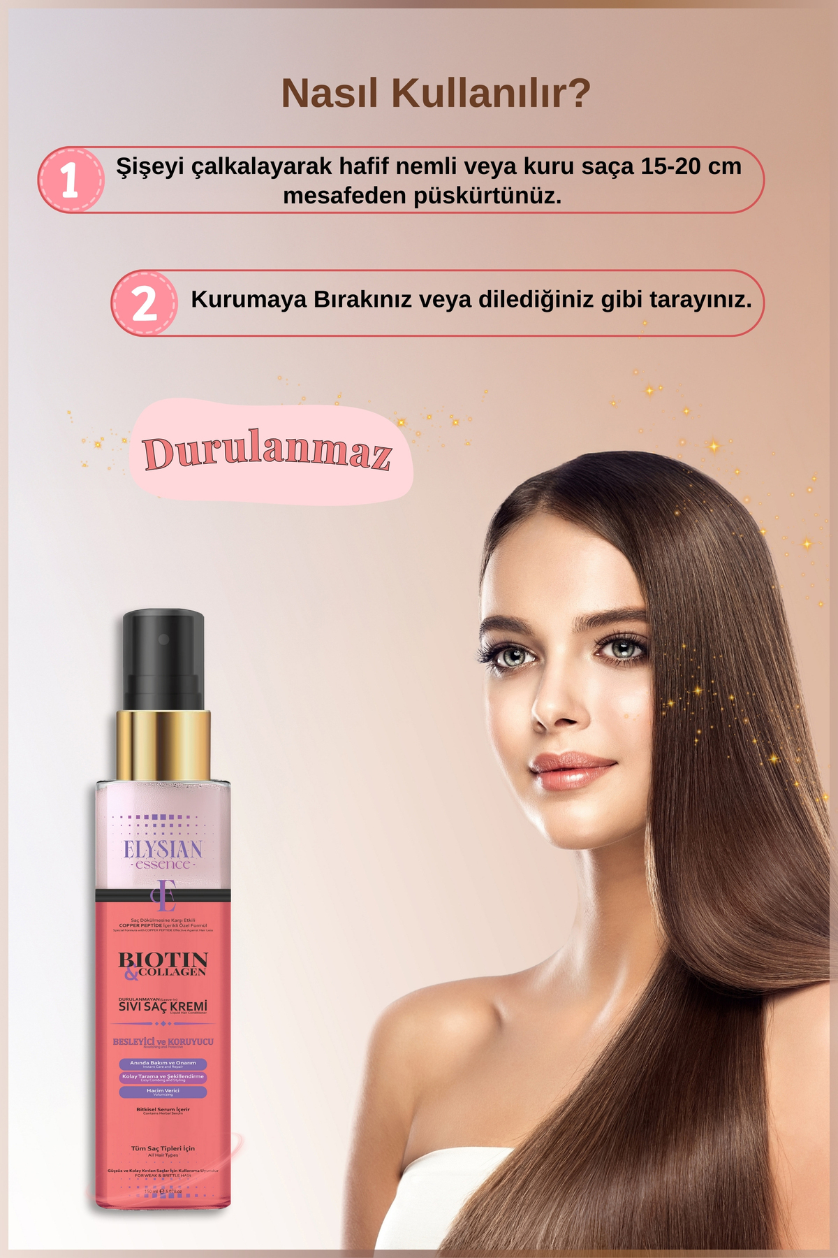 Biotin & Collagen Sıvı Saç Kremi – Dökülme Karşıtı, Durulanmayan Sprey, Hızlı Uzatma Etkili 150 ML — 4405 — تصویر 4 از 8