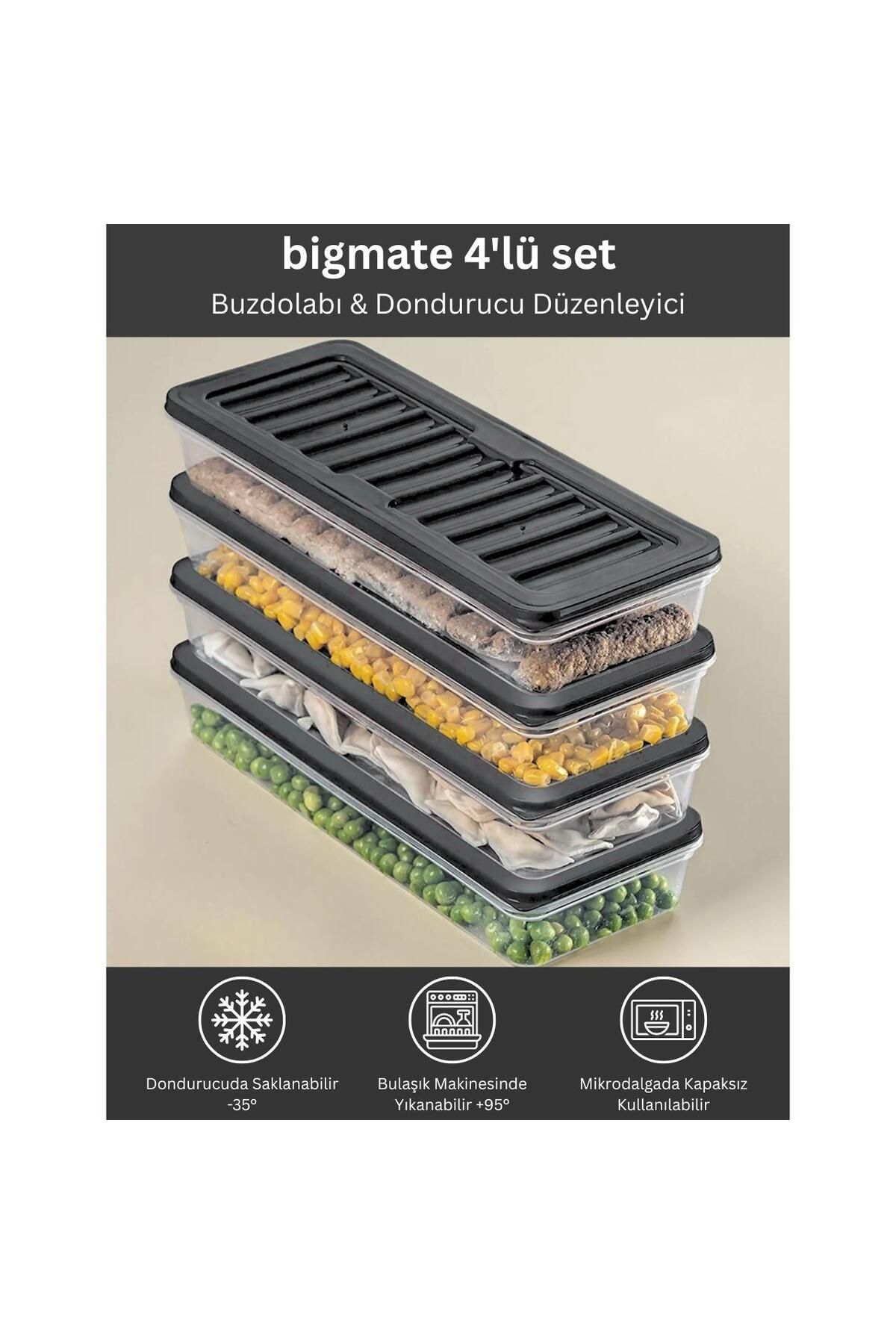 bigmate BGMT1515 4'lü Şeffaf Saklama Kabı 4x1 Lt Mikrodalga Buzdolabı ve Dondurucu Uyumlu Düzenleyic