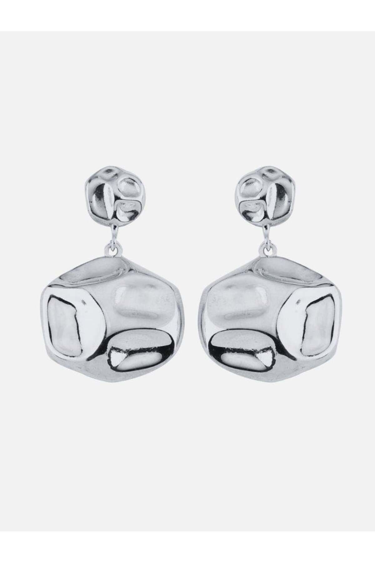 LİNYA JEWELLERY Lora Sallantılı Yuvarlak Amorf Küpe Gümüş
