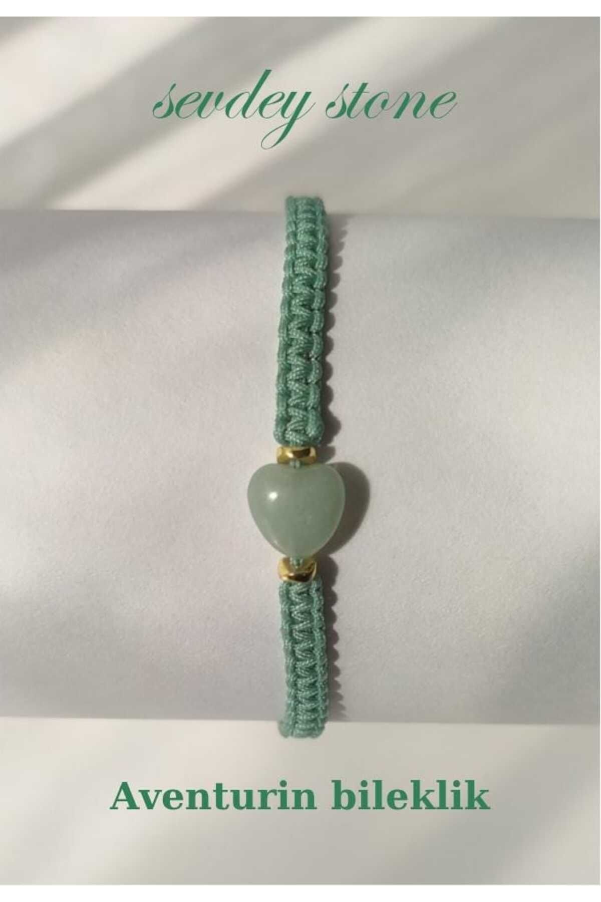 Sevdey Stone Kalp aventurin taşlı makrome örme el işçiliği bileklik