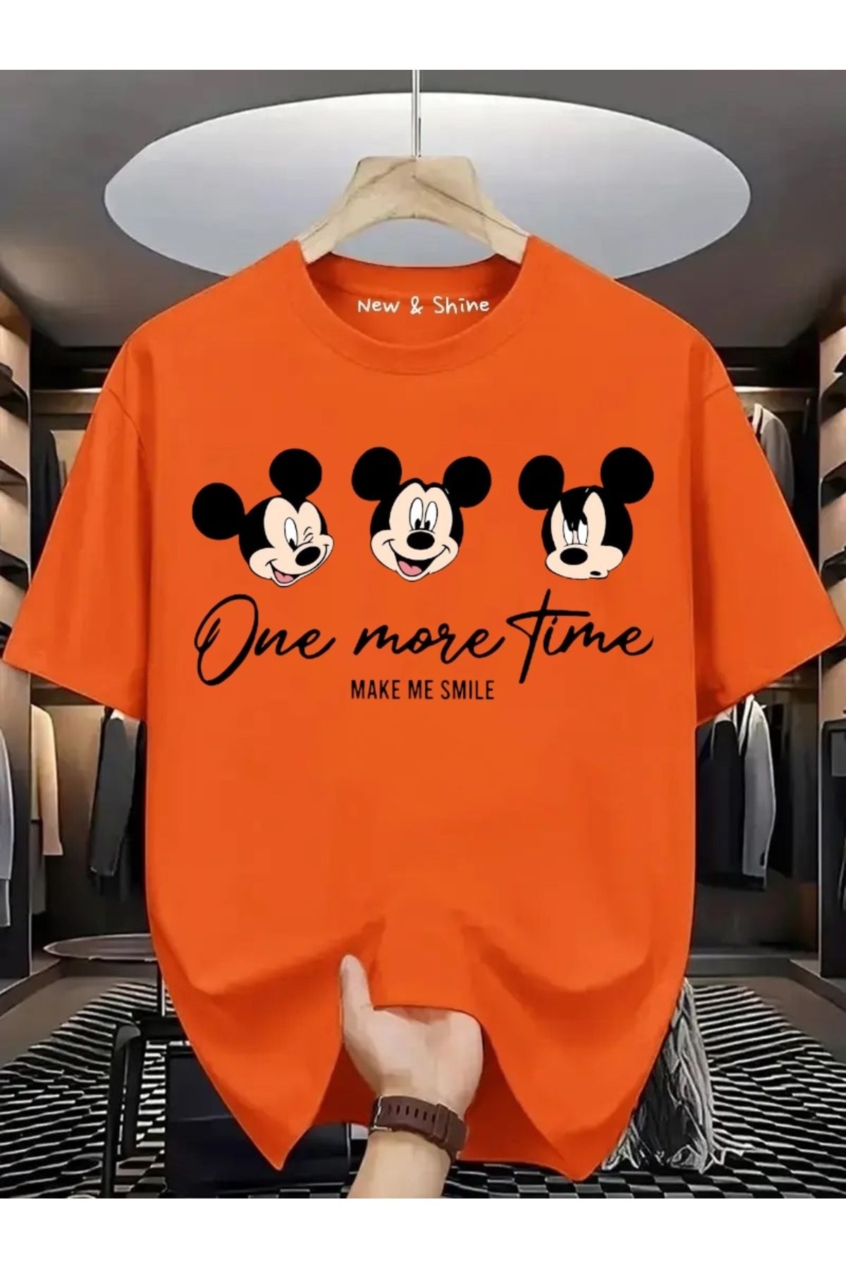 New Shine Mickey Mouse Baskılı Büyük Beden Oversize T-Shirt