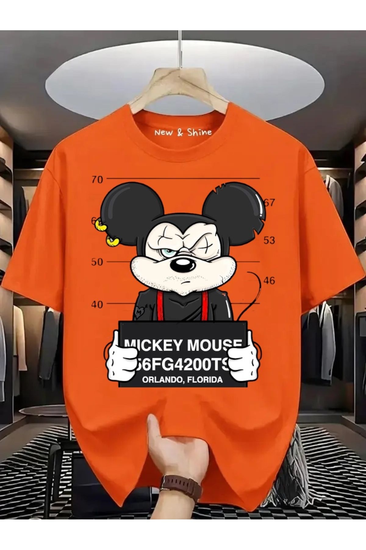 New Shine Mickey Mouse Baskılı Büyük Beden Oversize T-Shirt